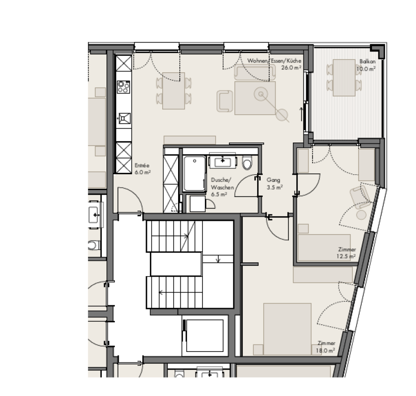 Grundriss einer Wohnung mit Balkon