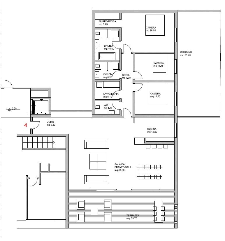 Grundriss eines Hauses mit Wohn- und Schlafbereichen