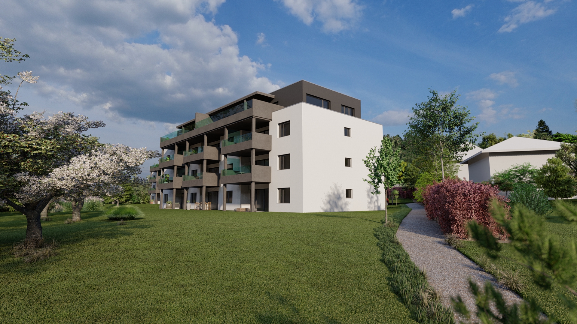 Moderne Wohnanlage mit Garten