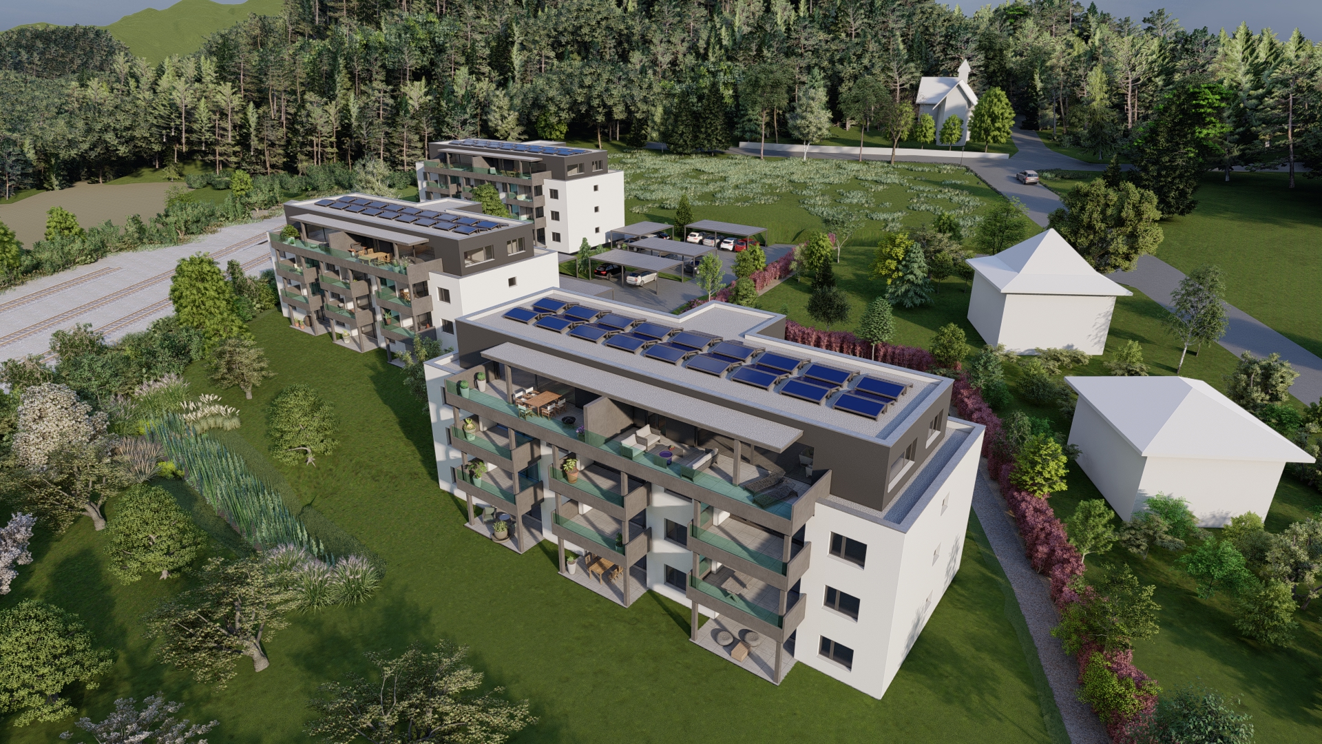 Moderne Wohnanlage in grüner Hanglage