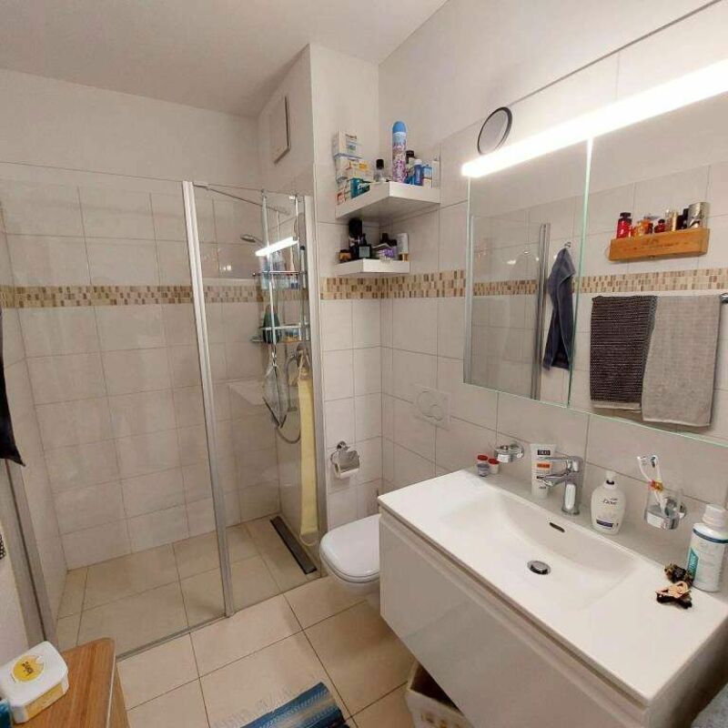 Modernes Badezimmer mit Dusche und Waschtisch