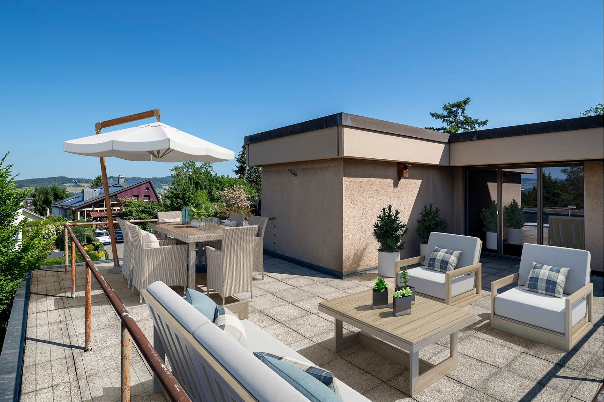 Dachterrasse mit Sitzgruppe und Panoramablick