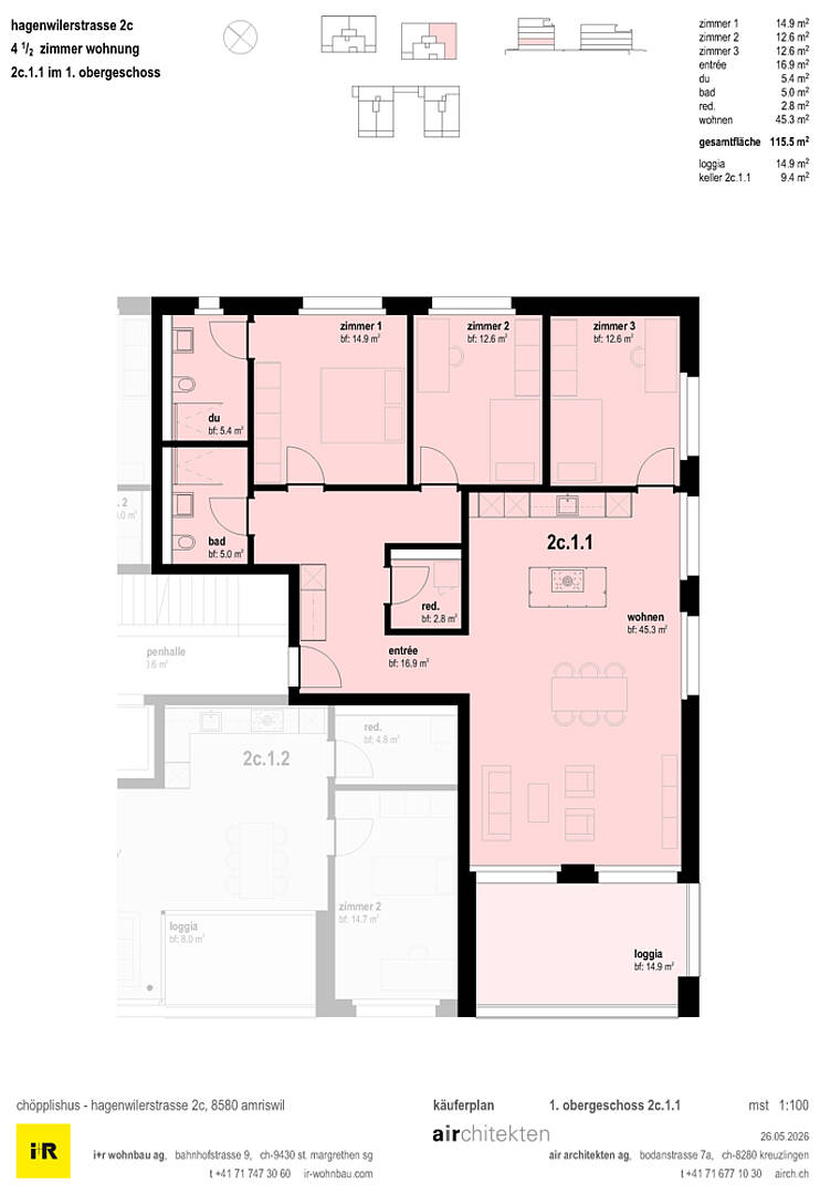 Grundriss einer 4½-Zimmer-Wohnung