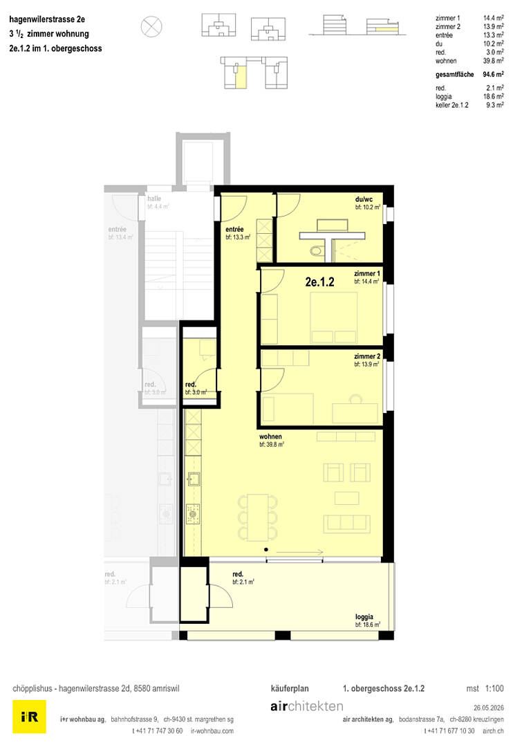 Grundriss einer 3½-Zimmer-Wohnung