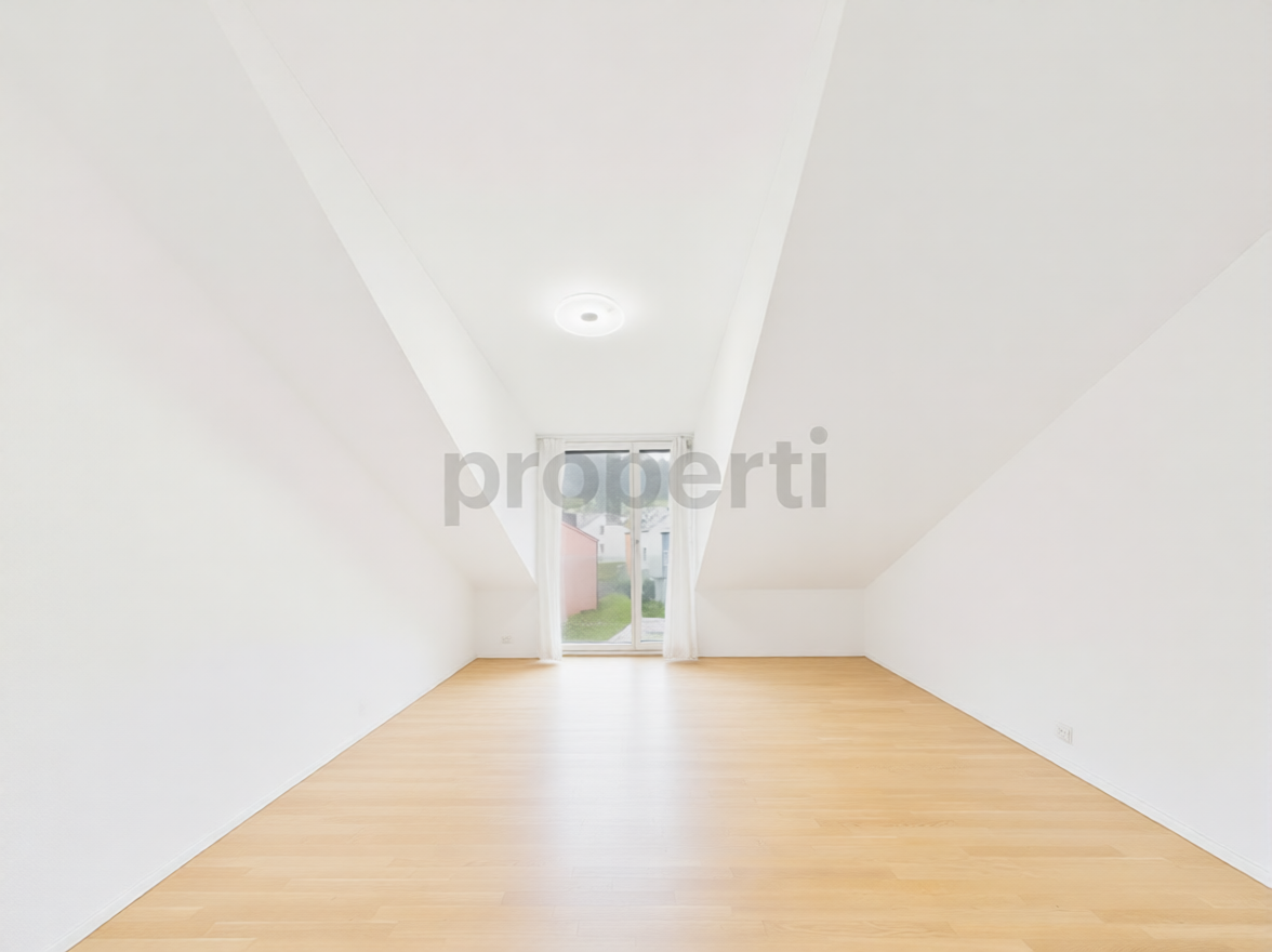 Heller leerer Dachraum mit Balkon- bzw. Terrassentür