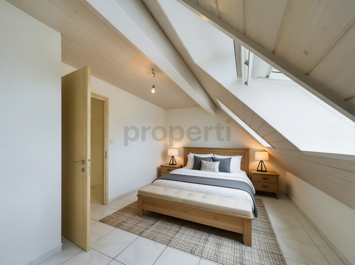 Dachgeschoss-Schlafzimmer mit Doppelbett