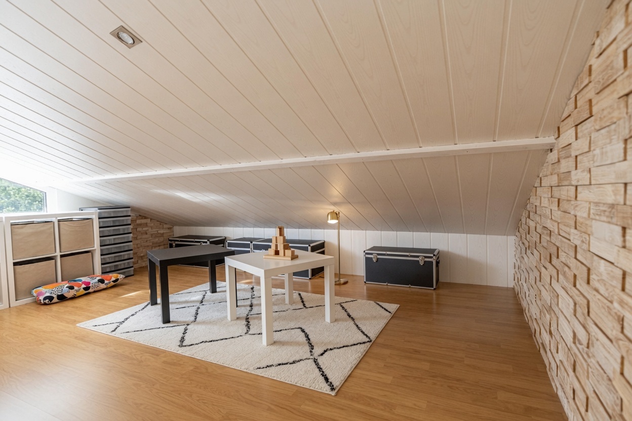 Dachbodenraum mit Sitz- und Ablagebereich