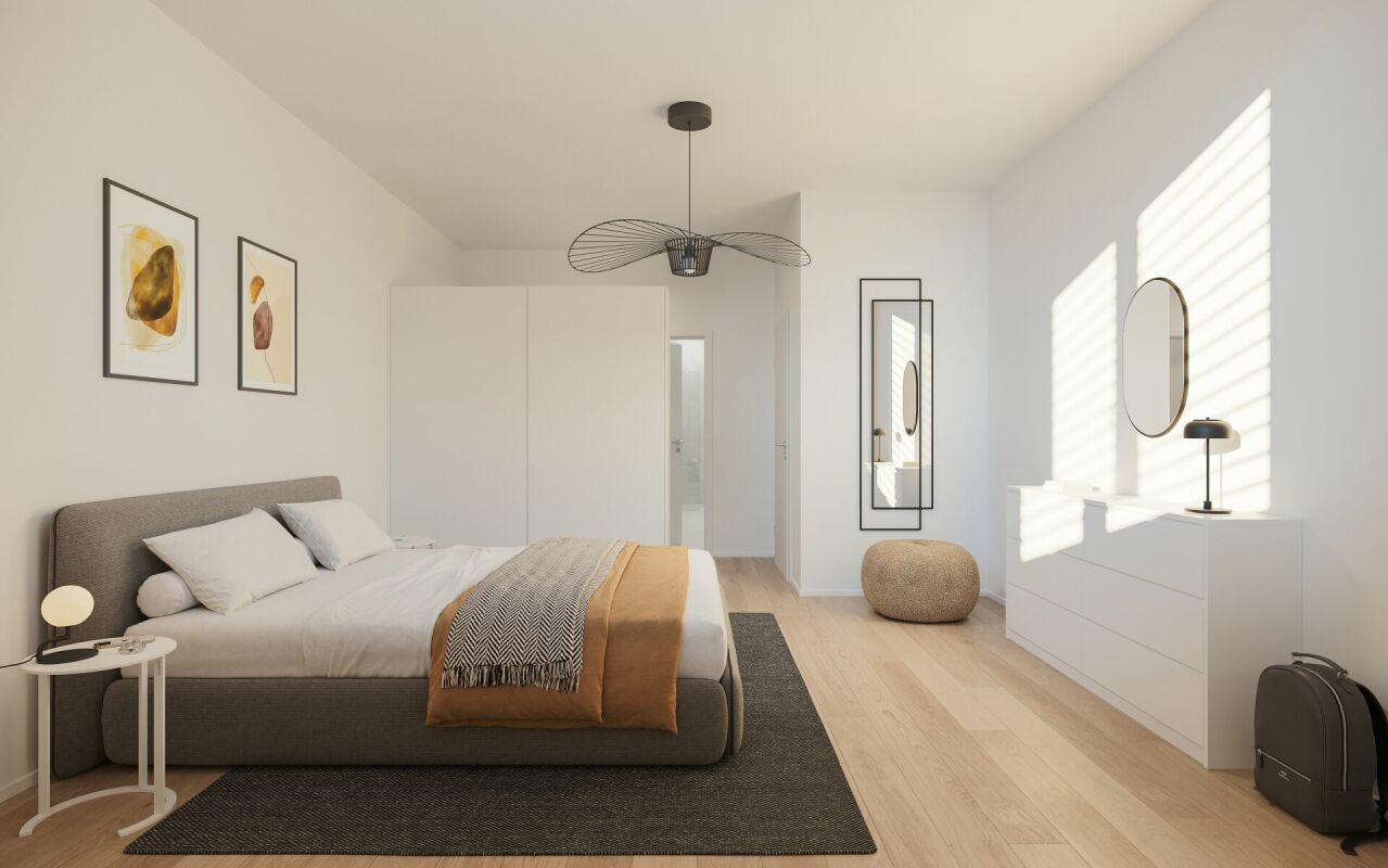 Helles, modern eingerichtetes Schlafzimmer