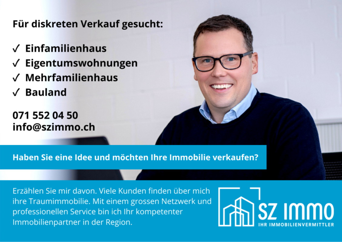Immobilien-Werbegrafik mit Porträt und Kontaktdaten