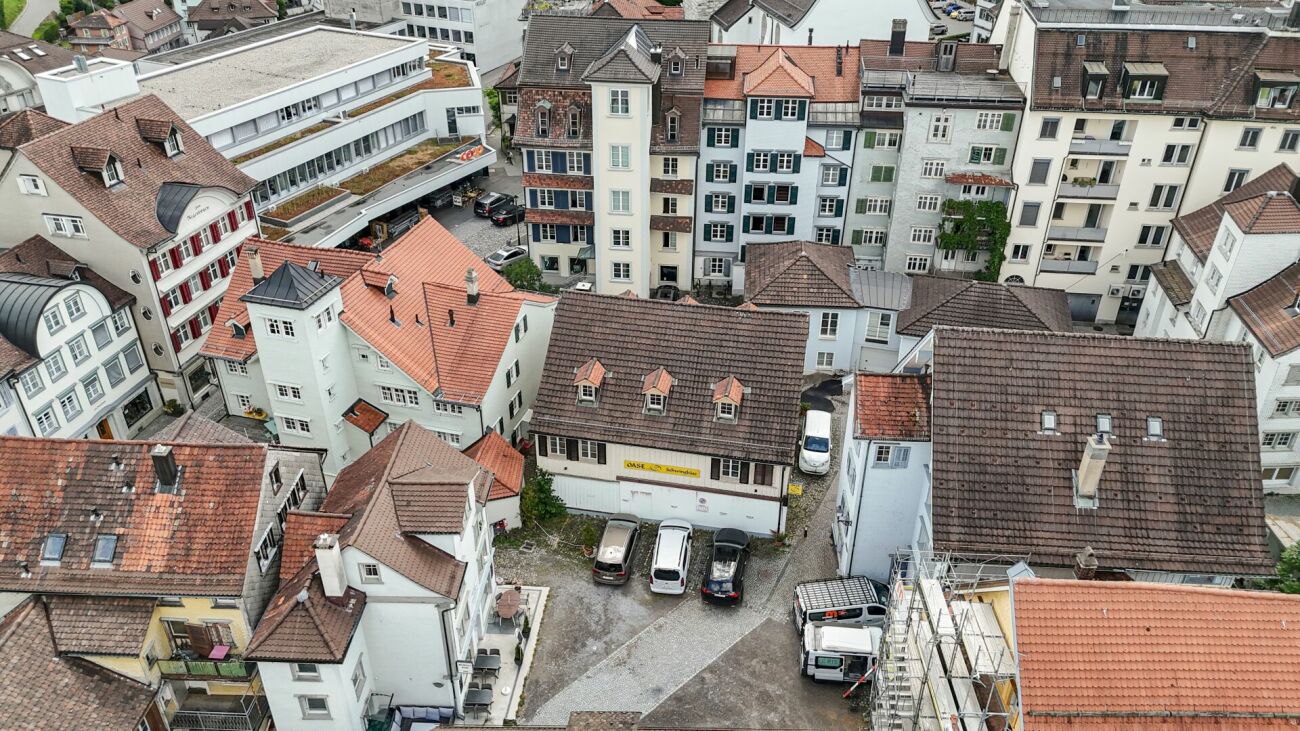 Städtische Wohnhäuser aus der Vogelperspektive