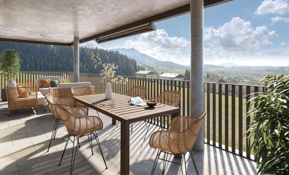 Überdachte Terrasse mit Bergpanorama