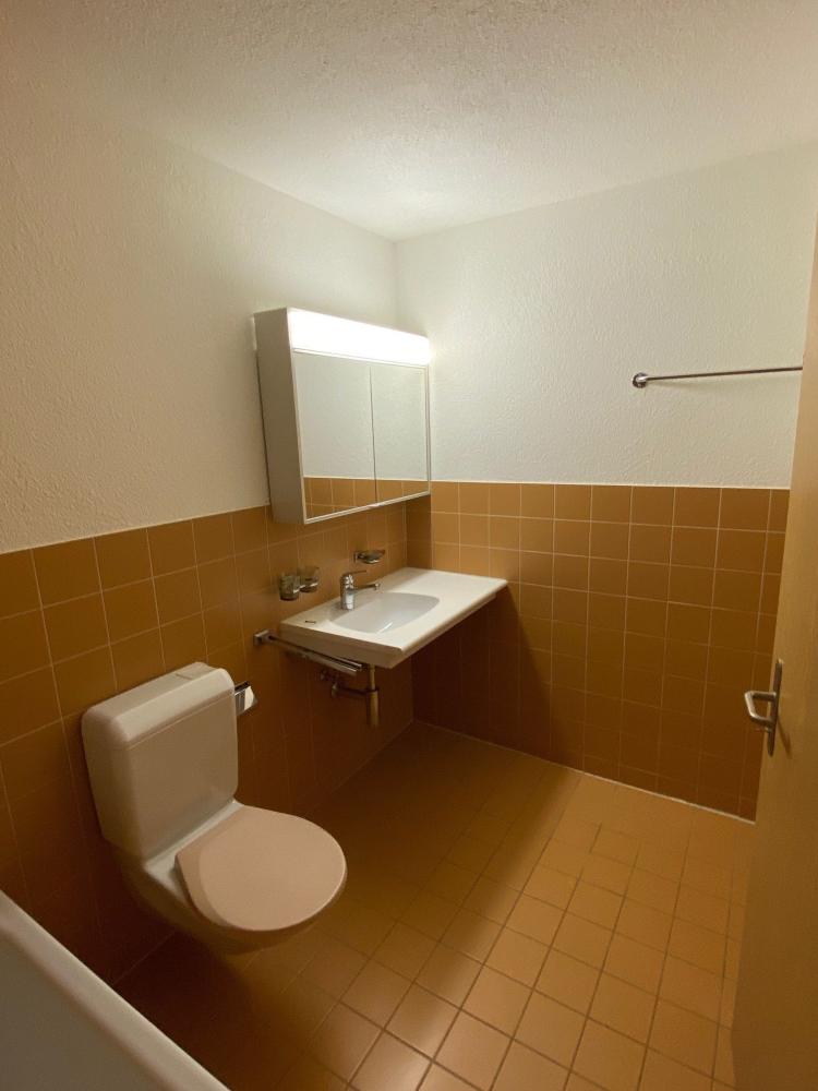 Gäste-WC mit orangefarbenen Fliesen