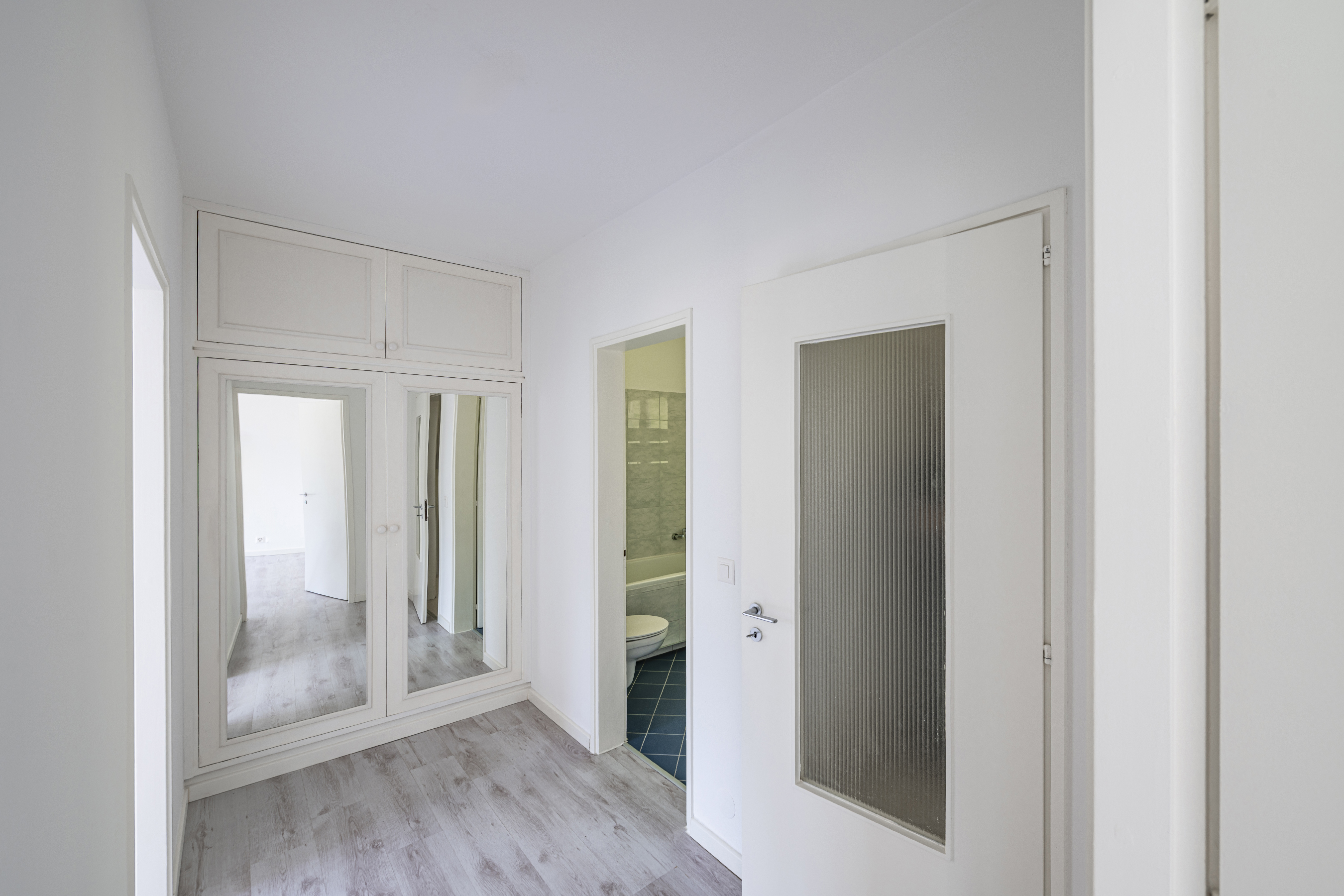 Heller Flur mit Einbauschrank und Türen