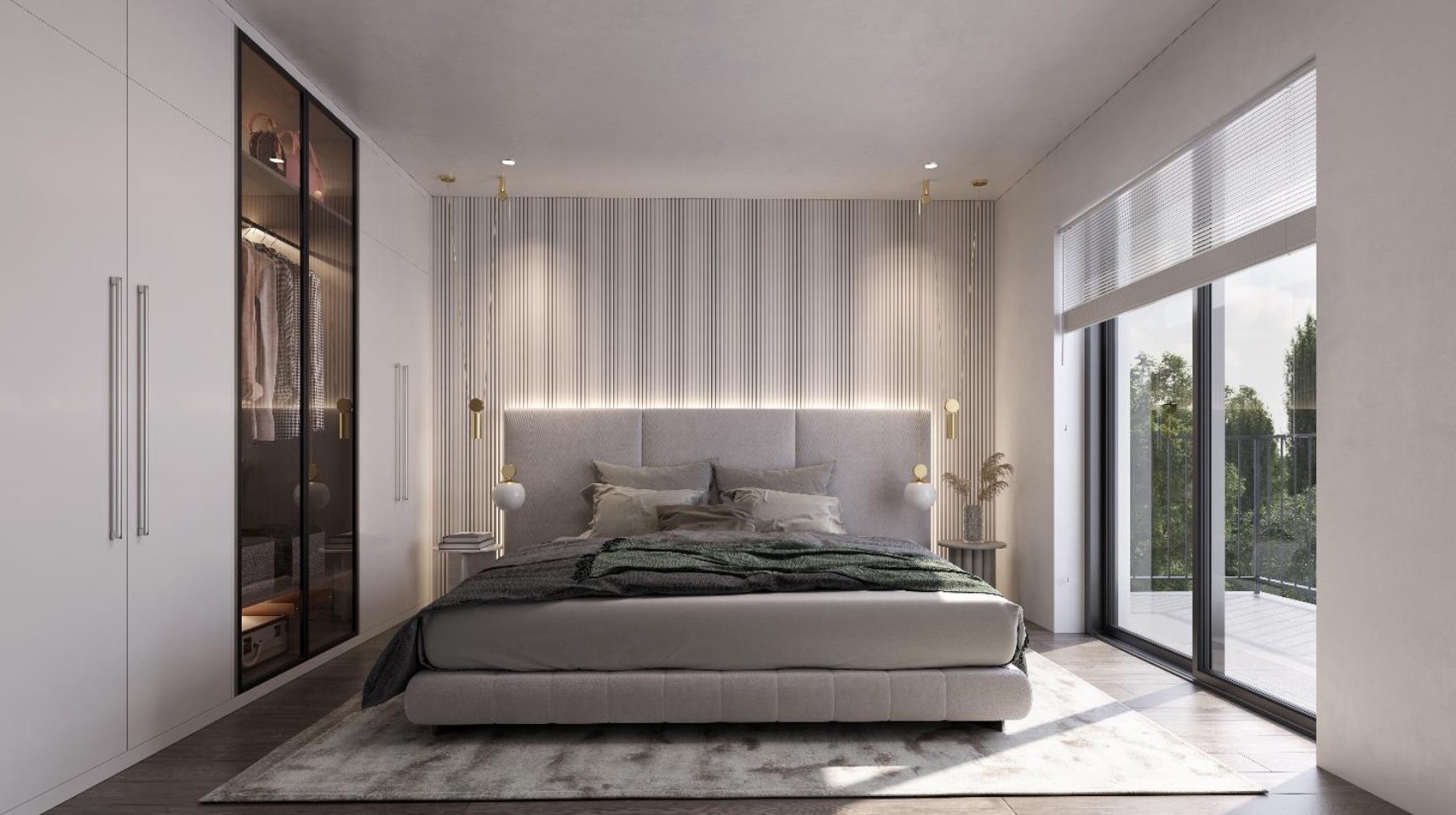 Modernes Schlafzimmer mit Balkonzugang