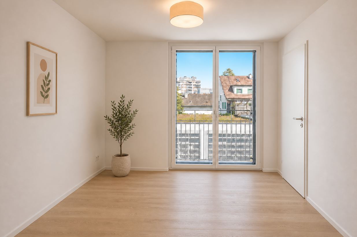Heller leerer Raum mit Balkonfenster