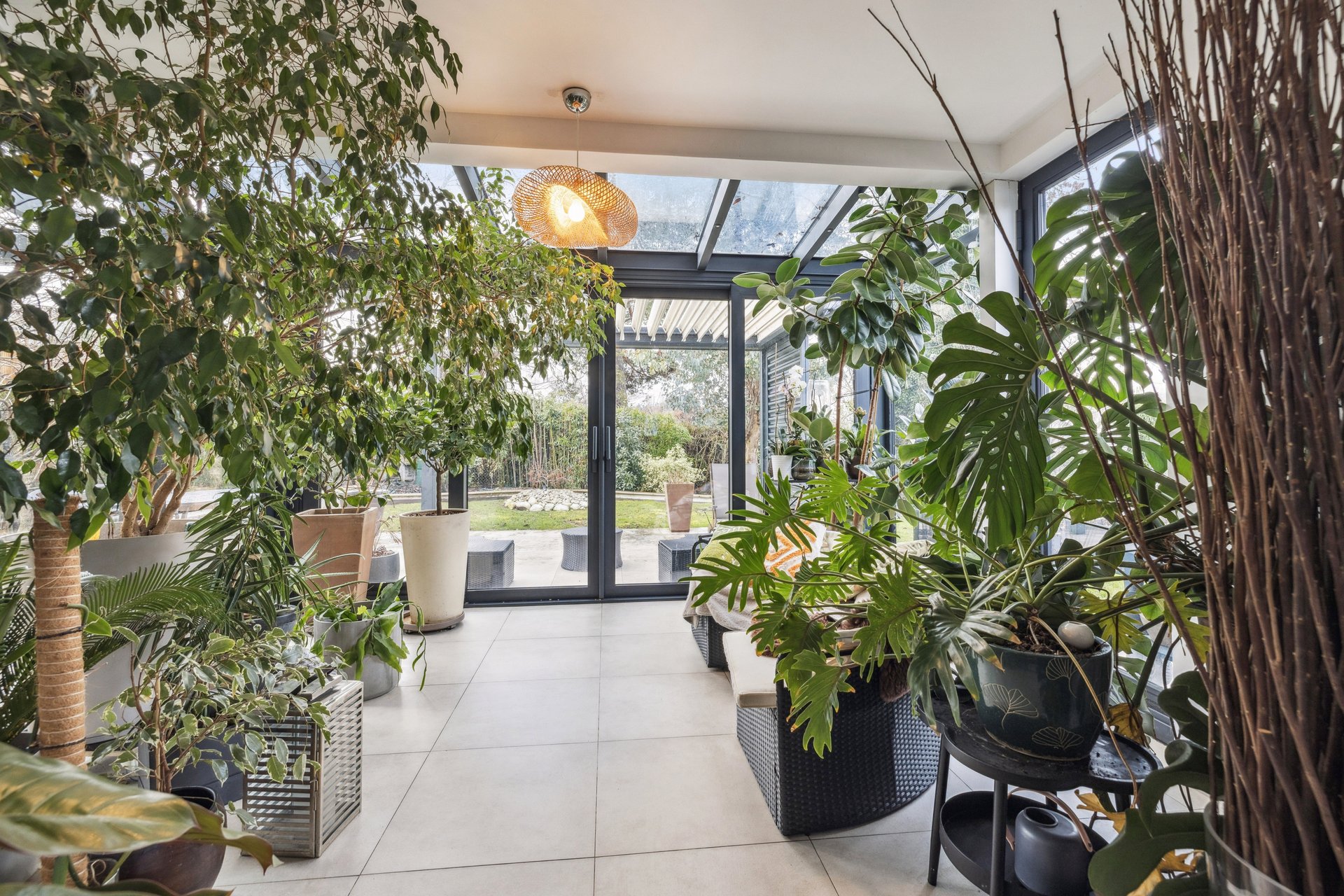 Veranda mit vielen Zimmerpflanzen