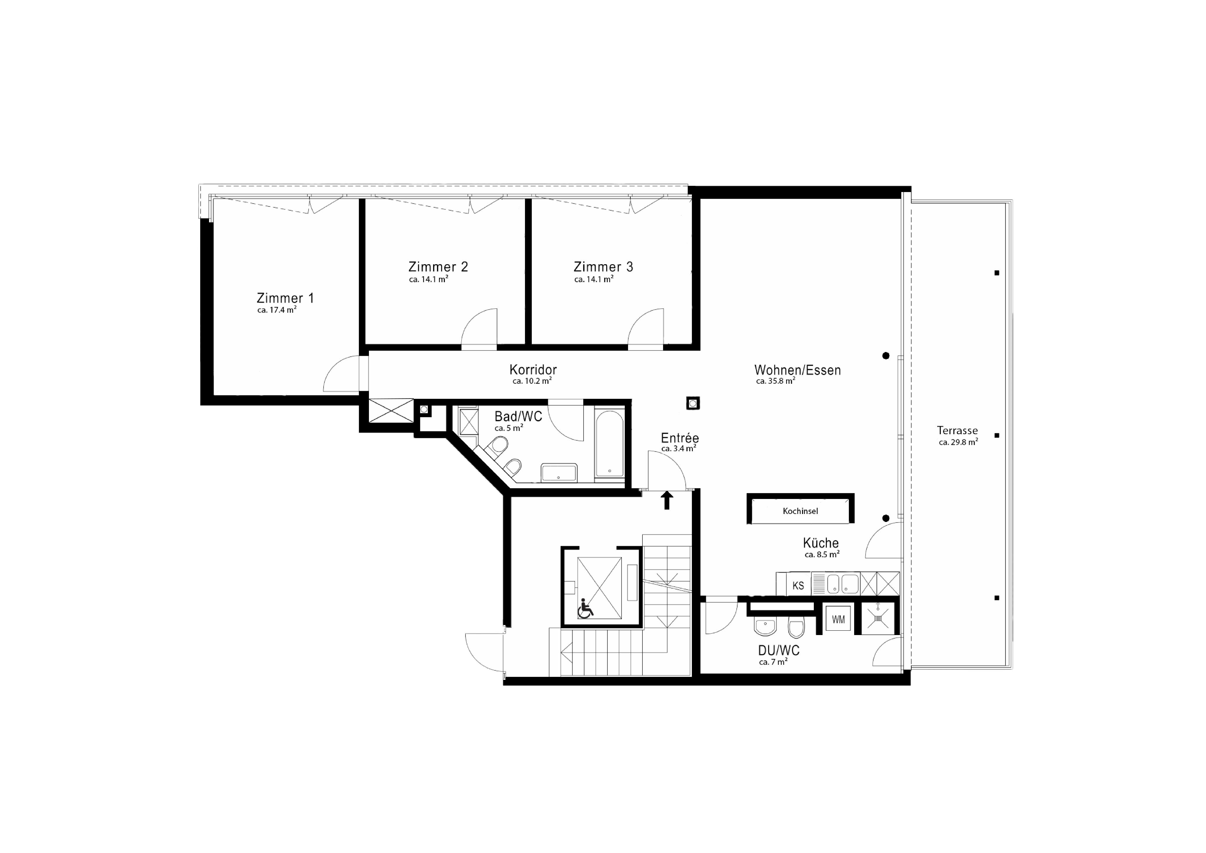 Grundriss einer Wohnung mit Terrasse