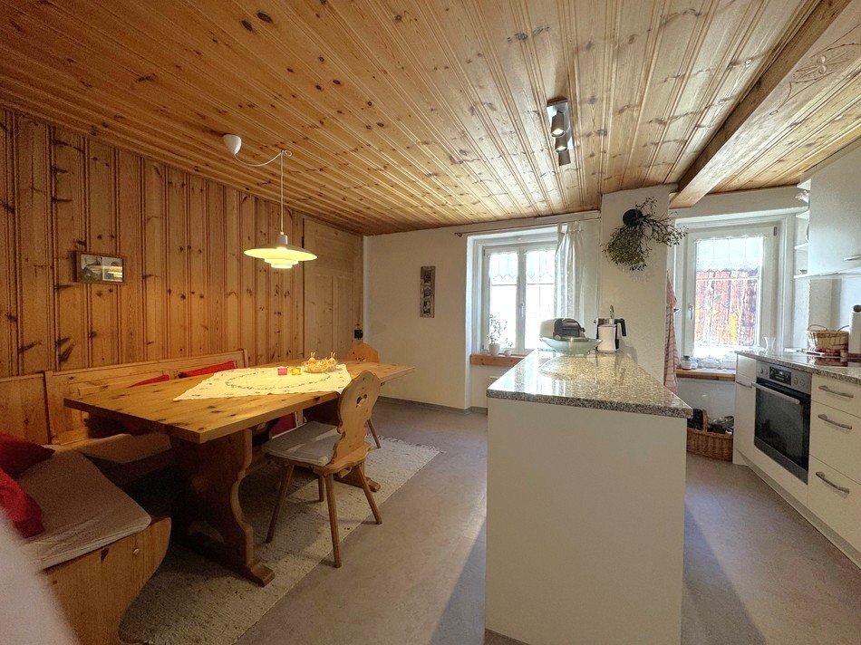 Gemütliche Wohnküche mit Holzverkleidung