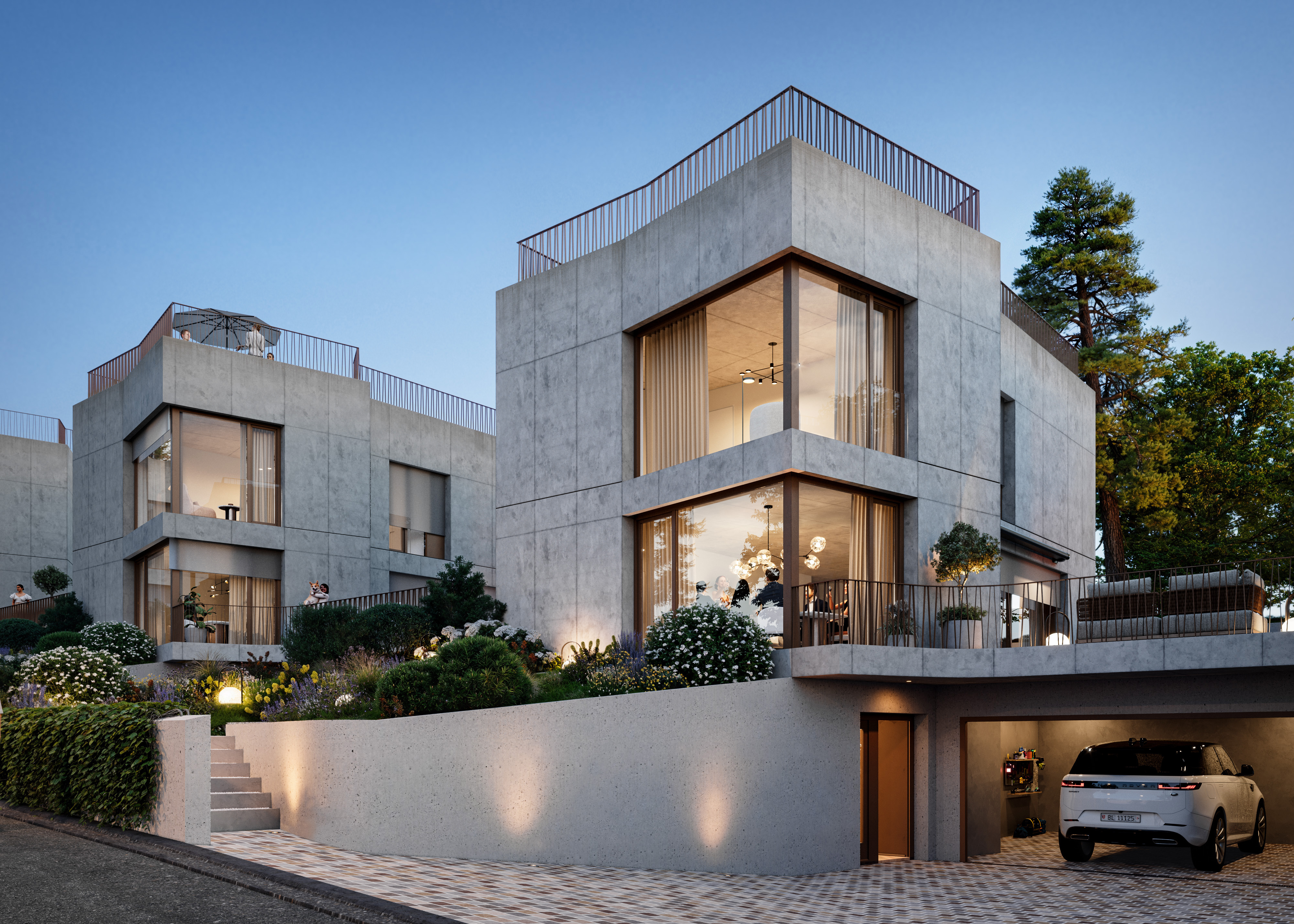 Modernes Terrassenhaus mit Garage