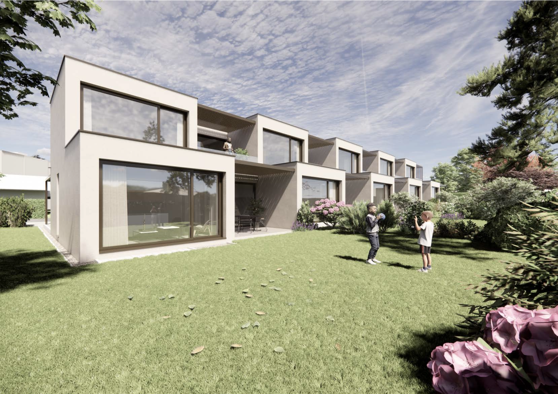 Moderne Reihenhausanlage mit Garten