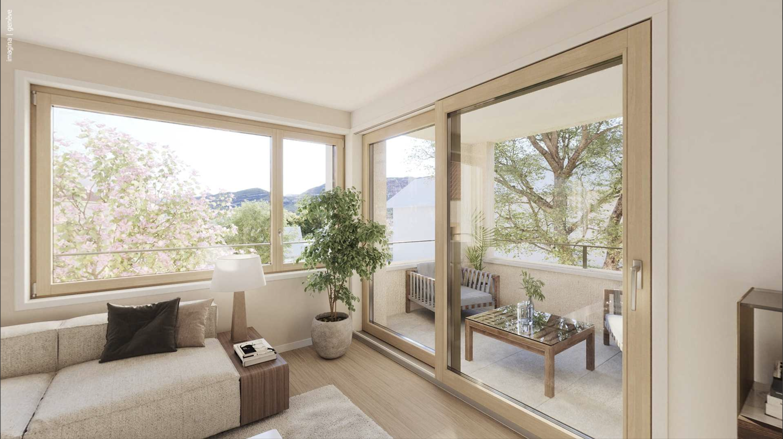 Helle Wohnlounge mit Balkonblick