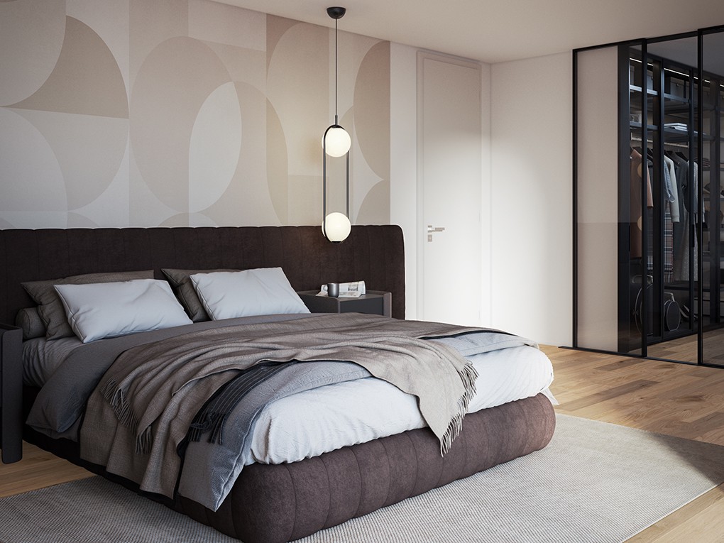 Modernes Schlafzimmer mit begehbarem Kleiderschrank