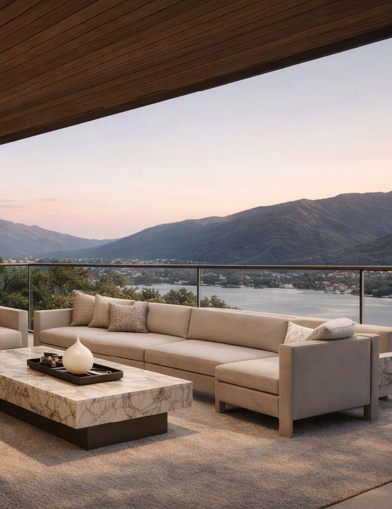 Terrasse mit Seeblick und Bergkulisse