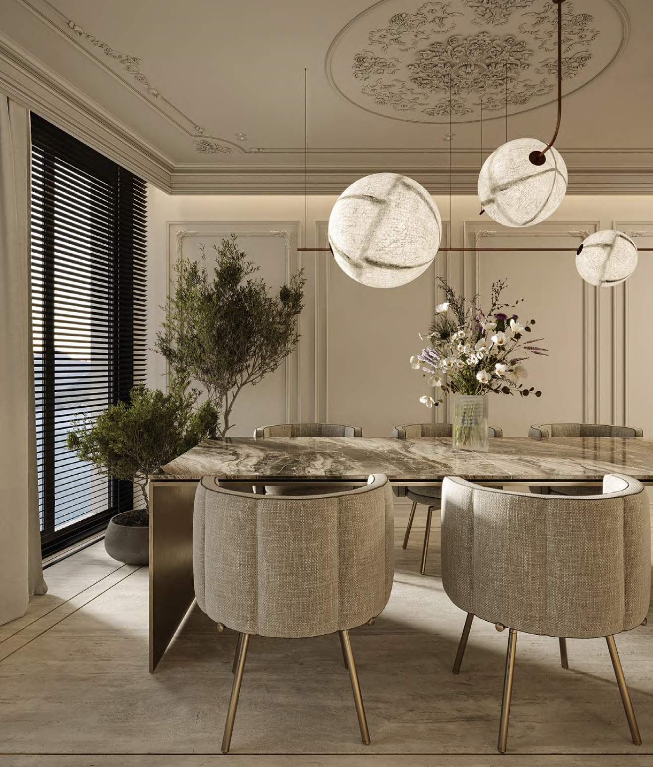 Eleganter Speiseraum mit Kunstlicht