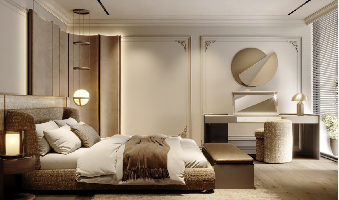 Luxuriöses Schlafzimmer mit Schminktisch