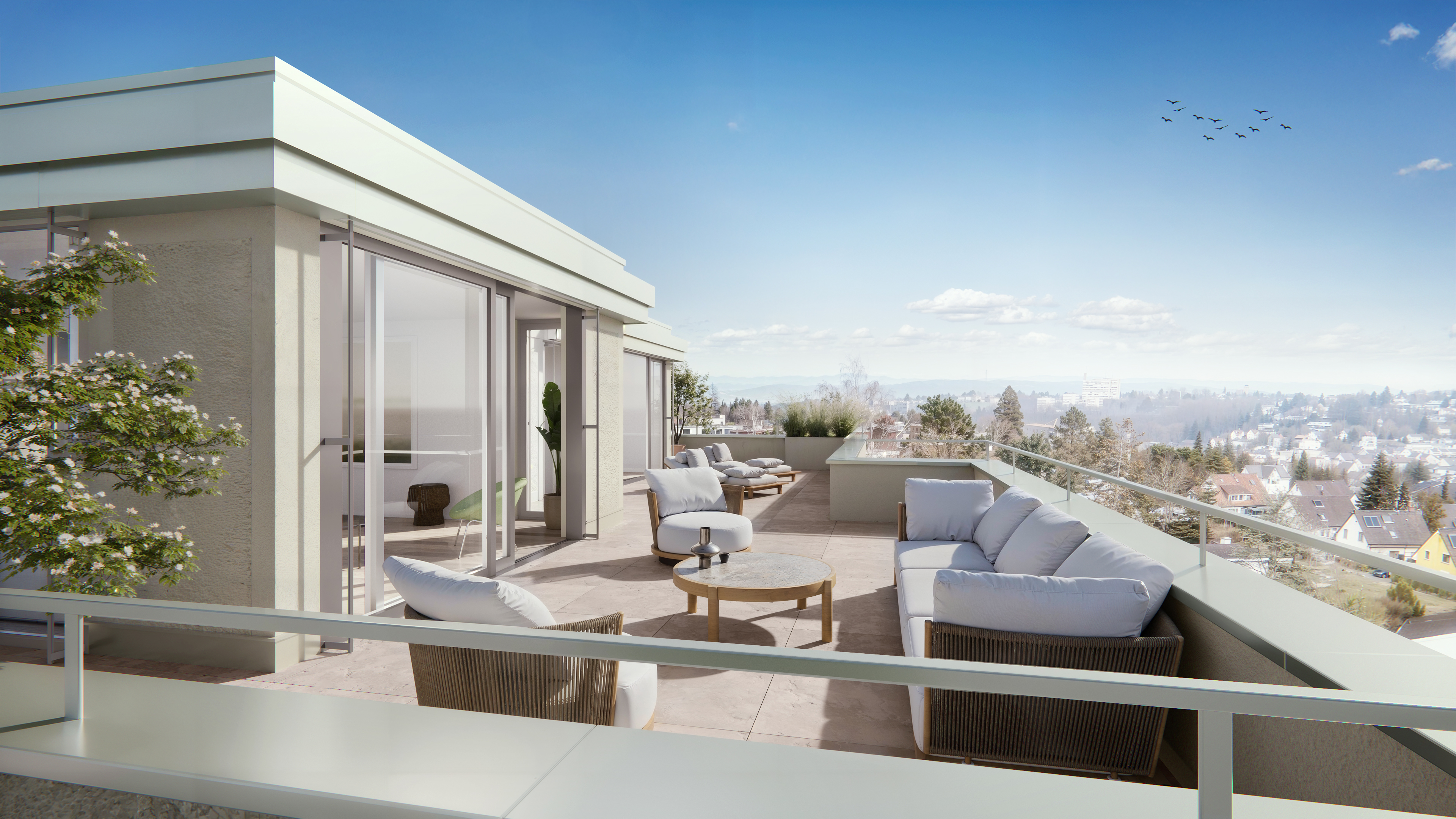 Moderne Dachterrasse mit Panoramablick