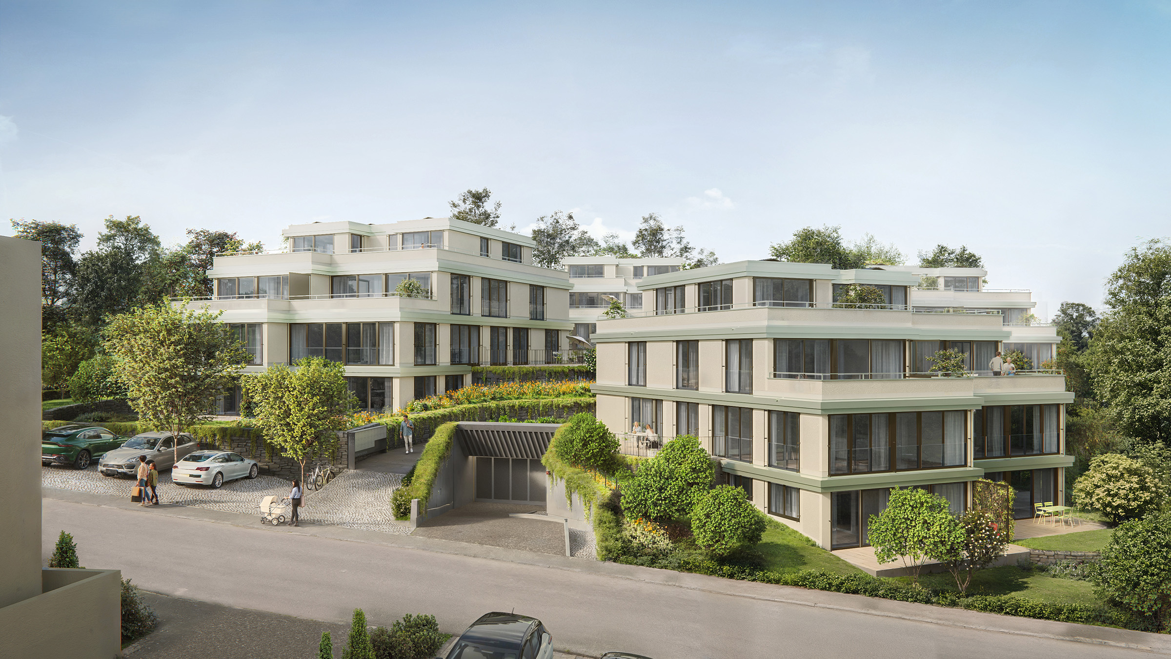 Moderne Wohnanlage mit Terrassen und Tiefgarage