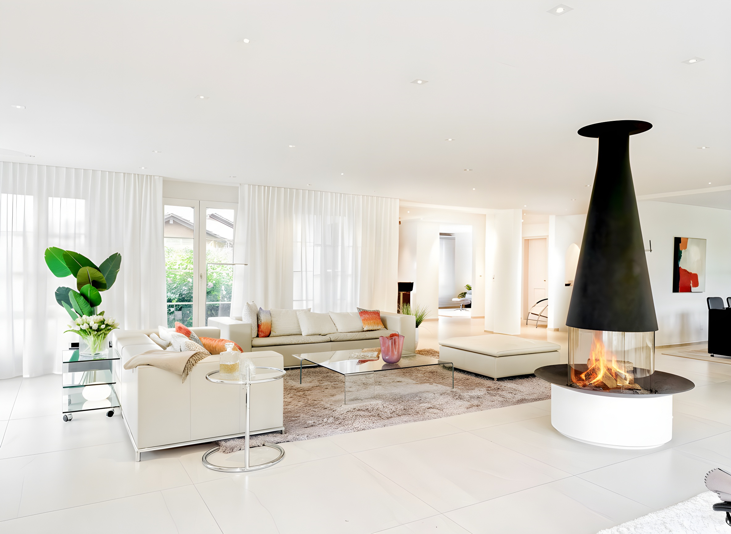 Heller, moderner Wohnbereich mit Kamin