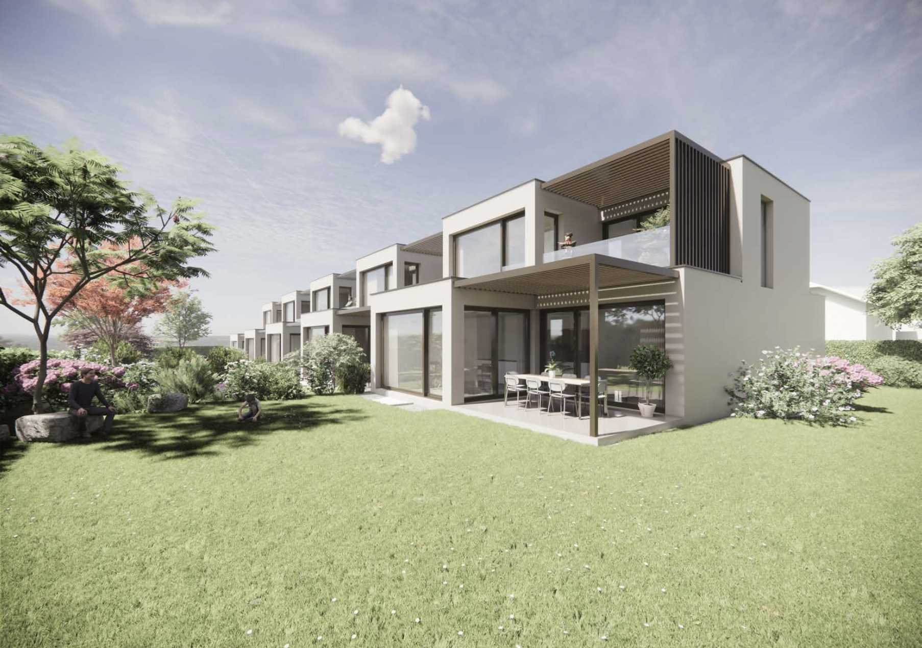 Moderne Reihenhausanlage mit Garten