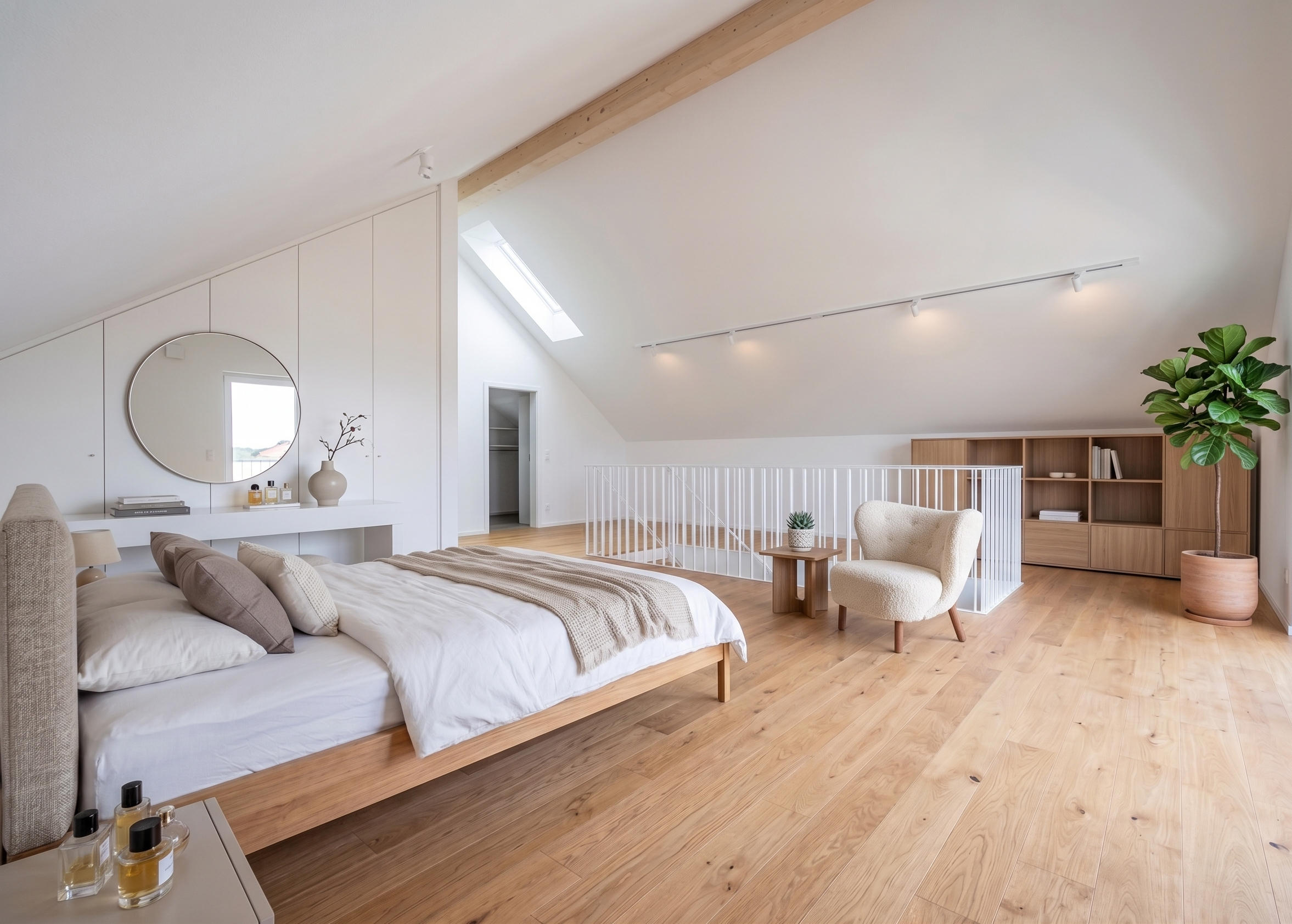 Helles Dachgeschoss-Schlafzimmer mit Galerie