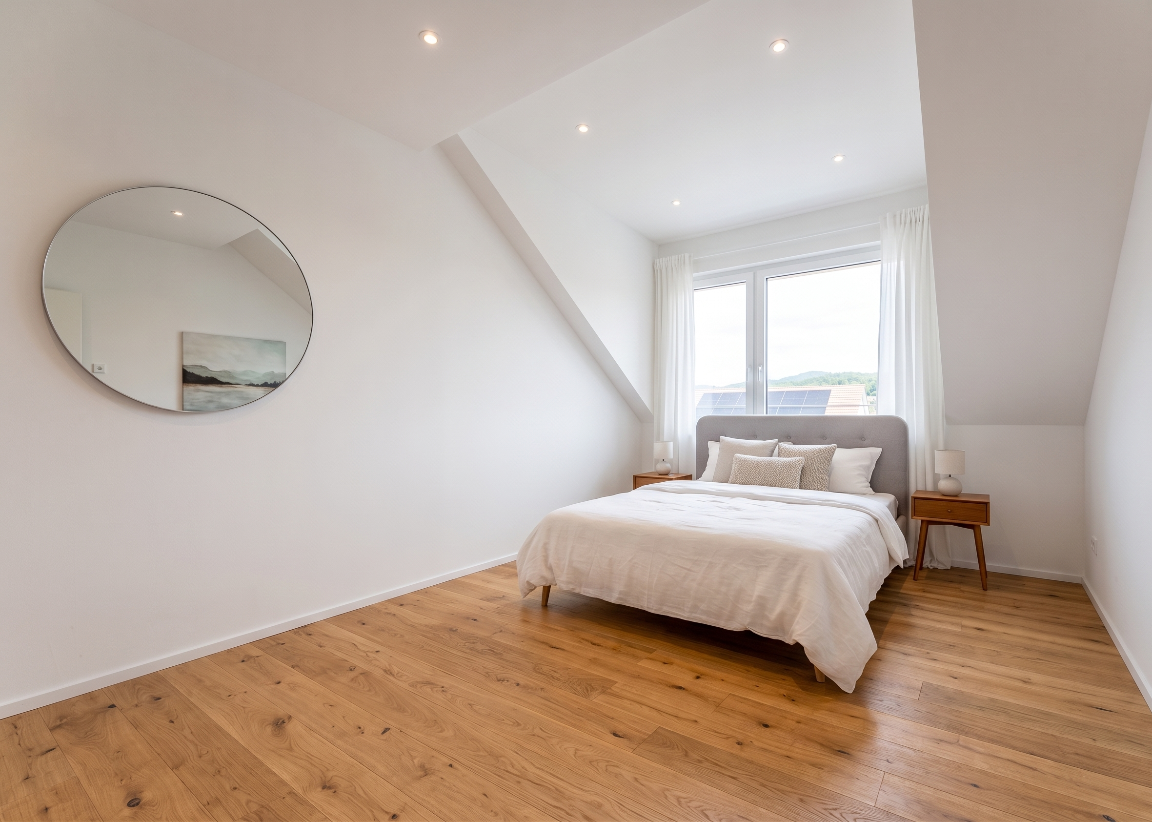 Helles Schlafzimmer mit Dachschräge