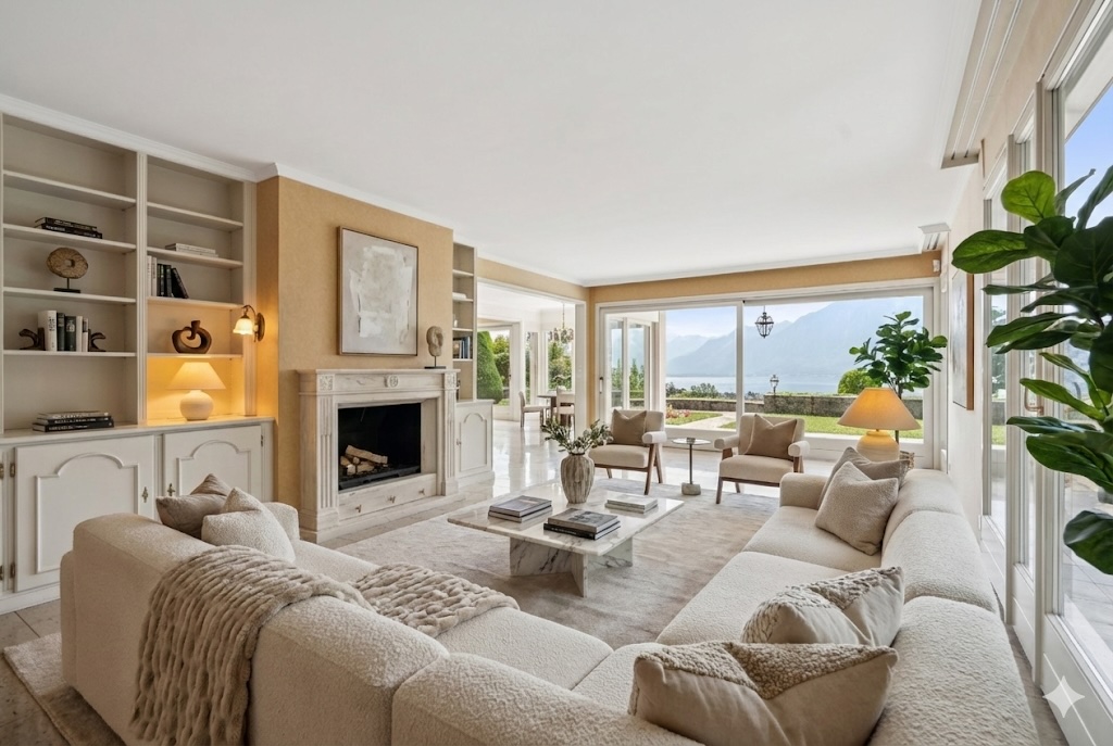 Helles Wohnzimmer mit Seeblick