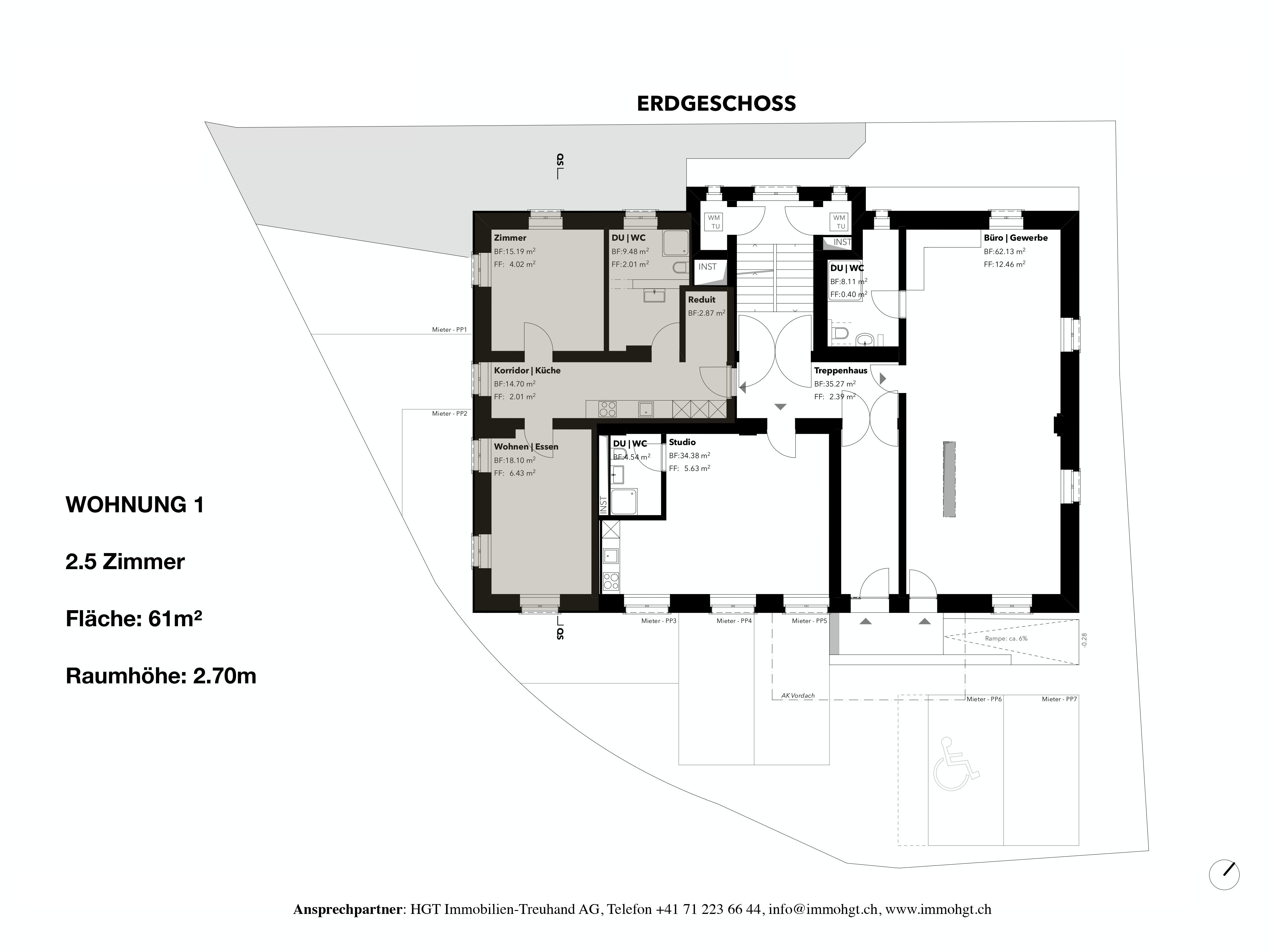 Grundriss einer Wohnung im Erdgeschoss