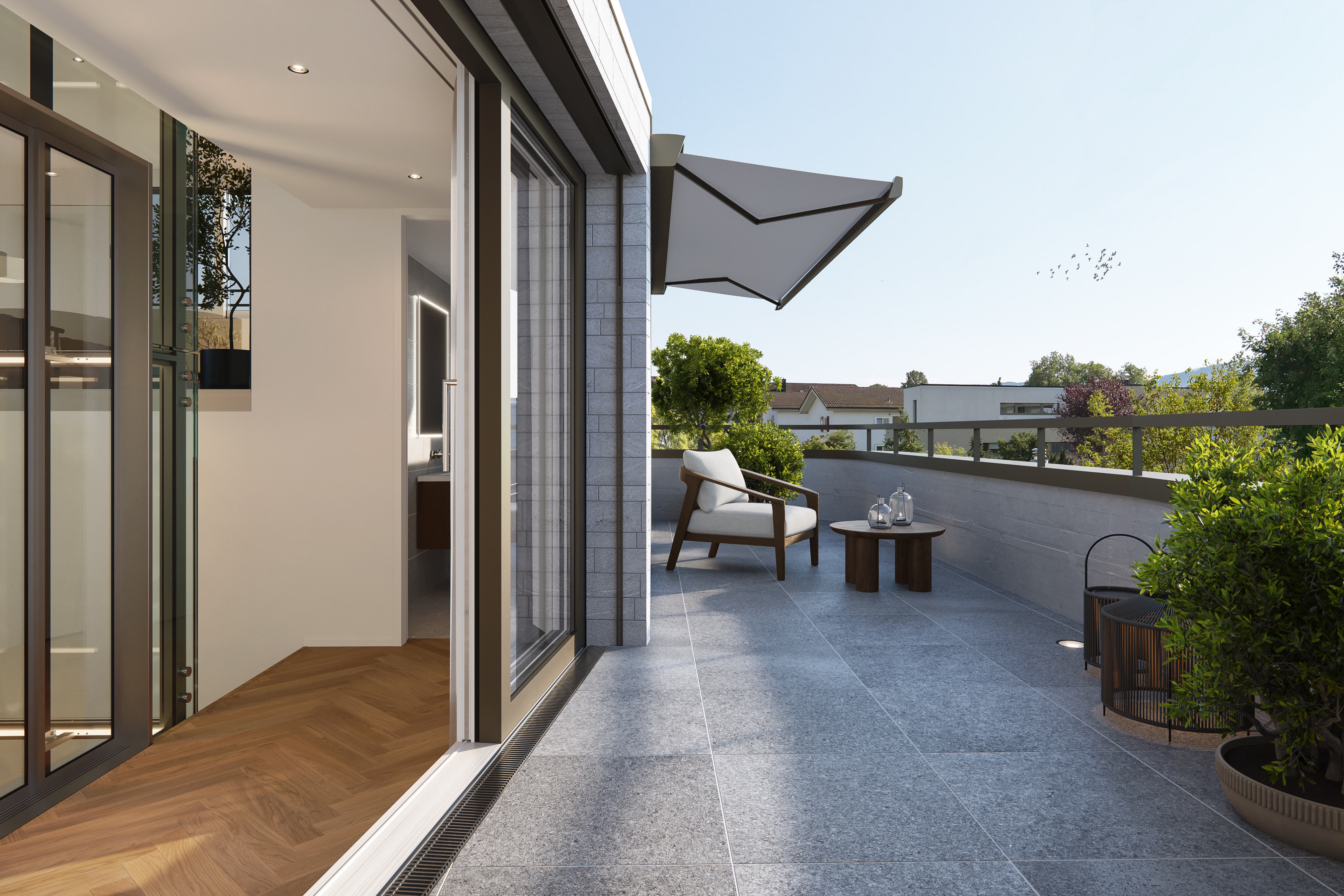 Moderne Dachterrasse mit Lounge-Bereich
