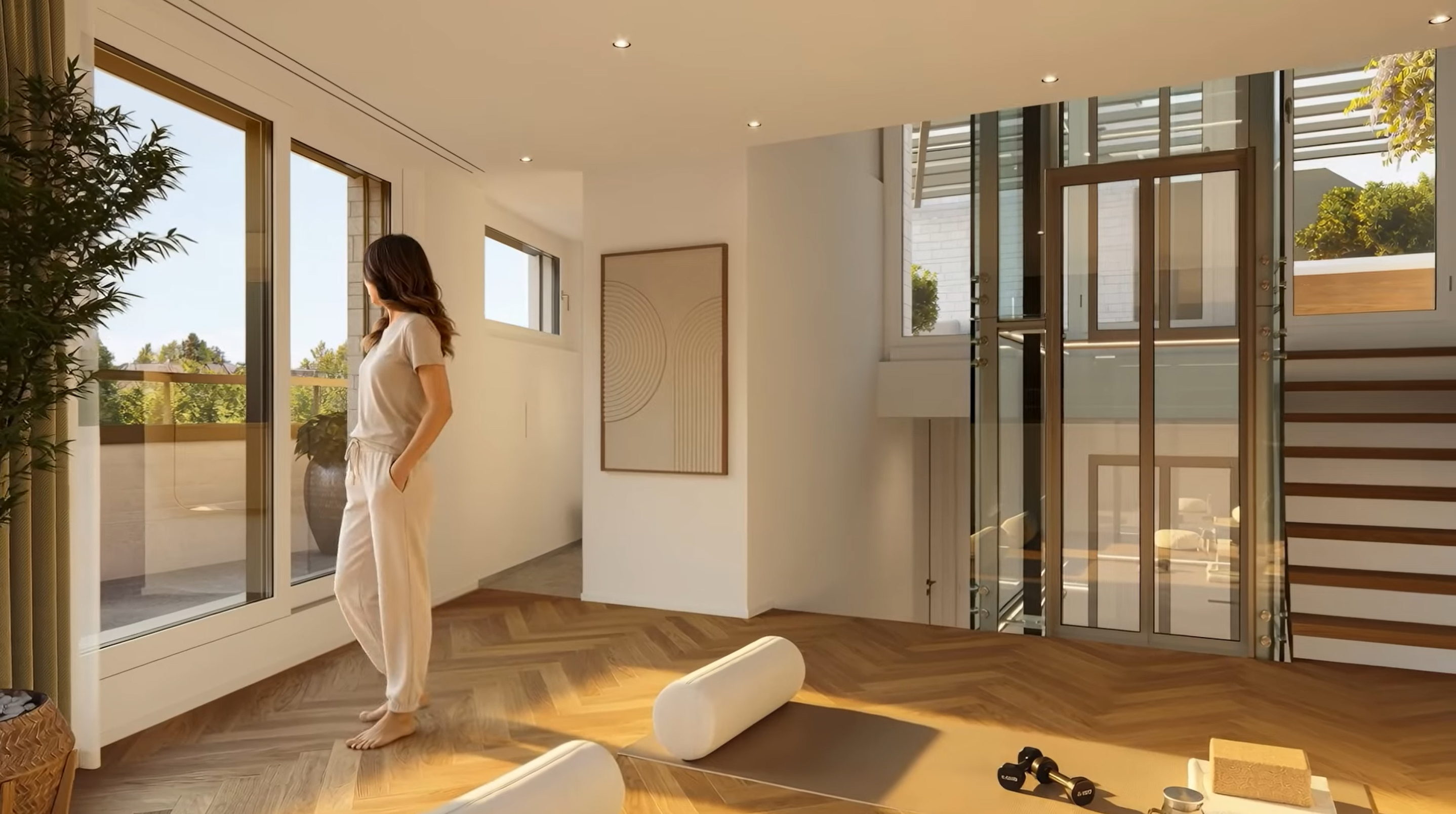 Heller, moderner Wohnraum mit Glasfront