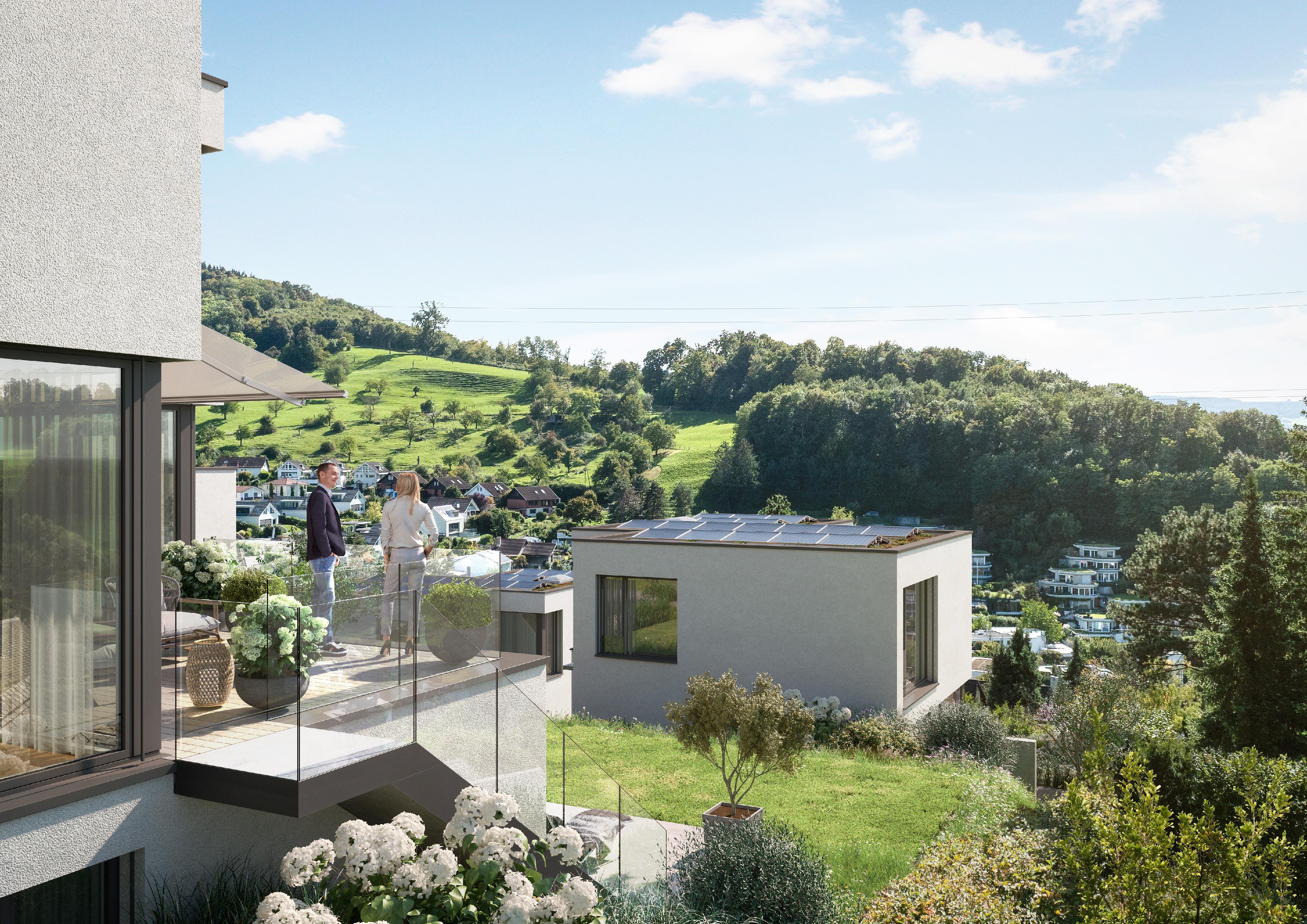 Modernes Wohnhaus mit Terrasse und Talblick