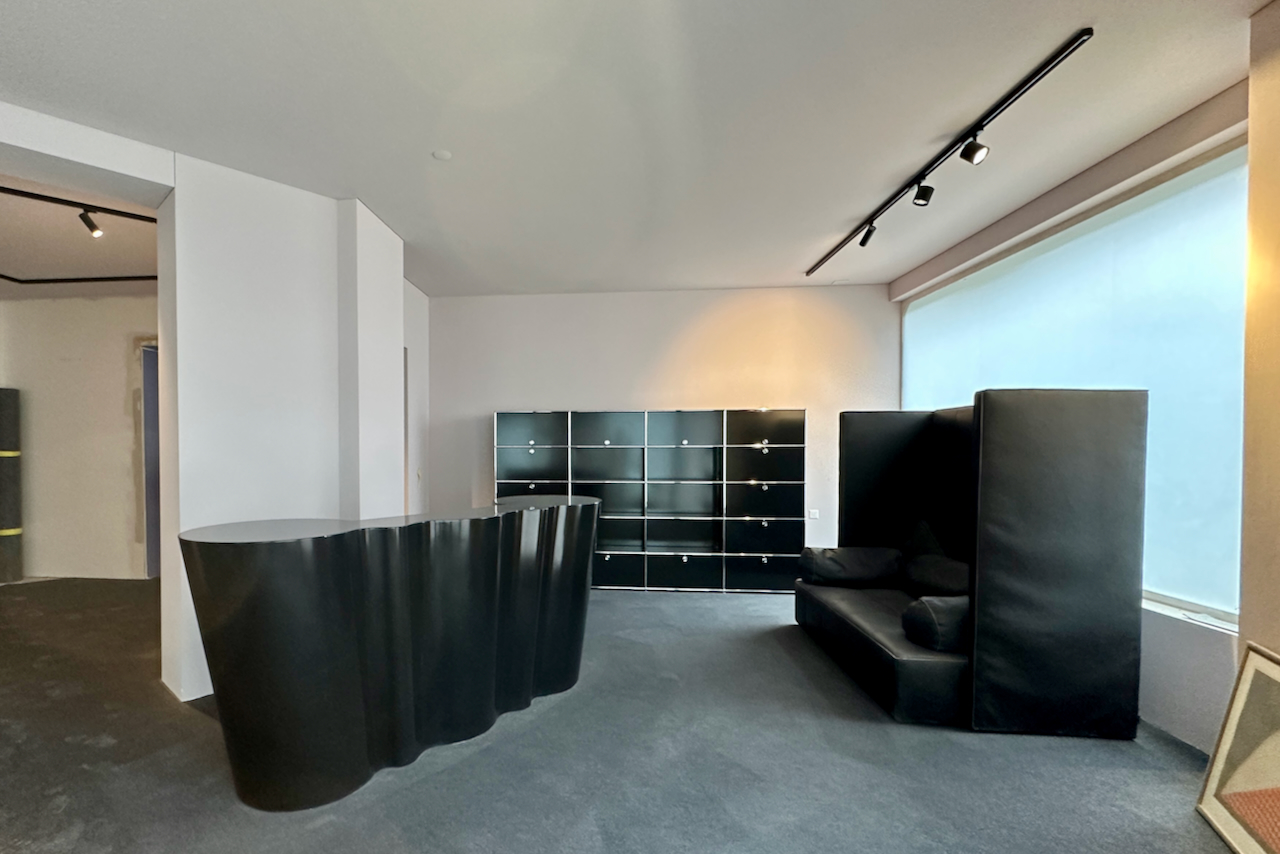 Modernes Wohnzimmer mit schwarzer Designer-Möblierung
