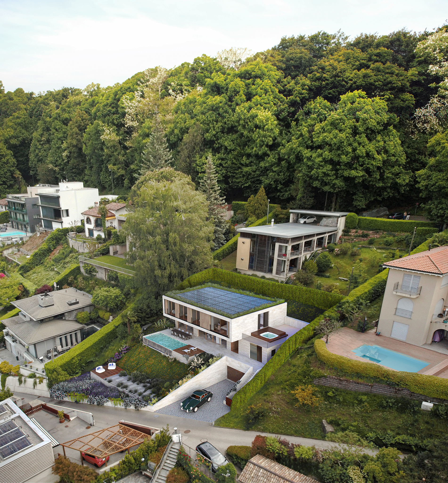 Luxuriöse Villenanlage in Hanglage mit Pool und Dachterrasse