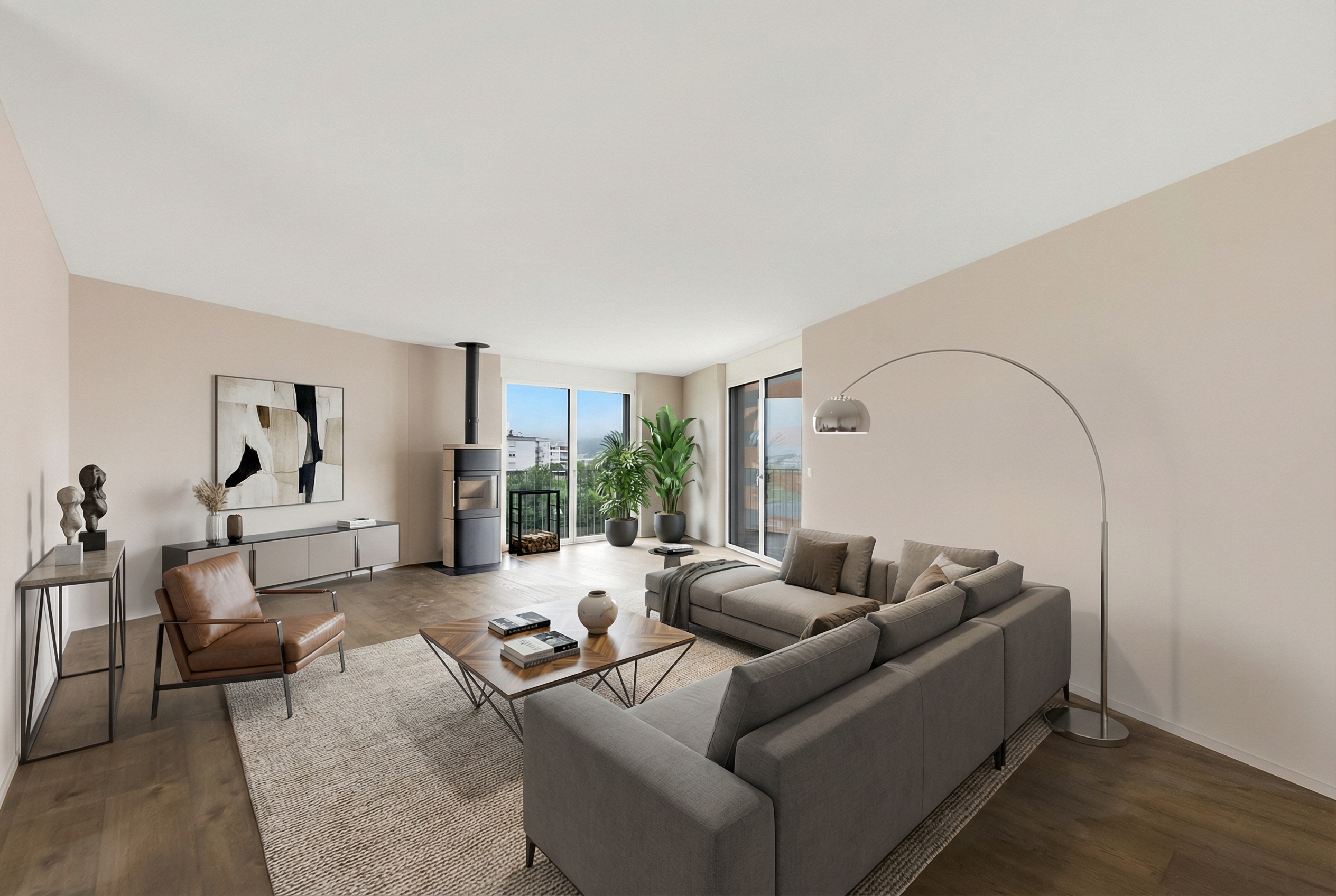 Modernes Wohnzimmer mit Panoramafenstern