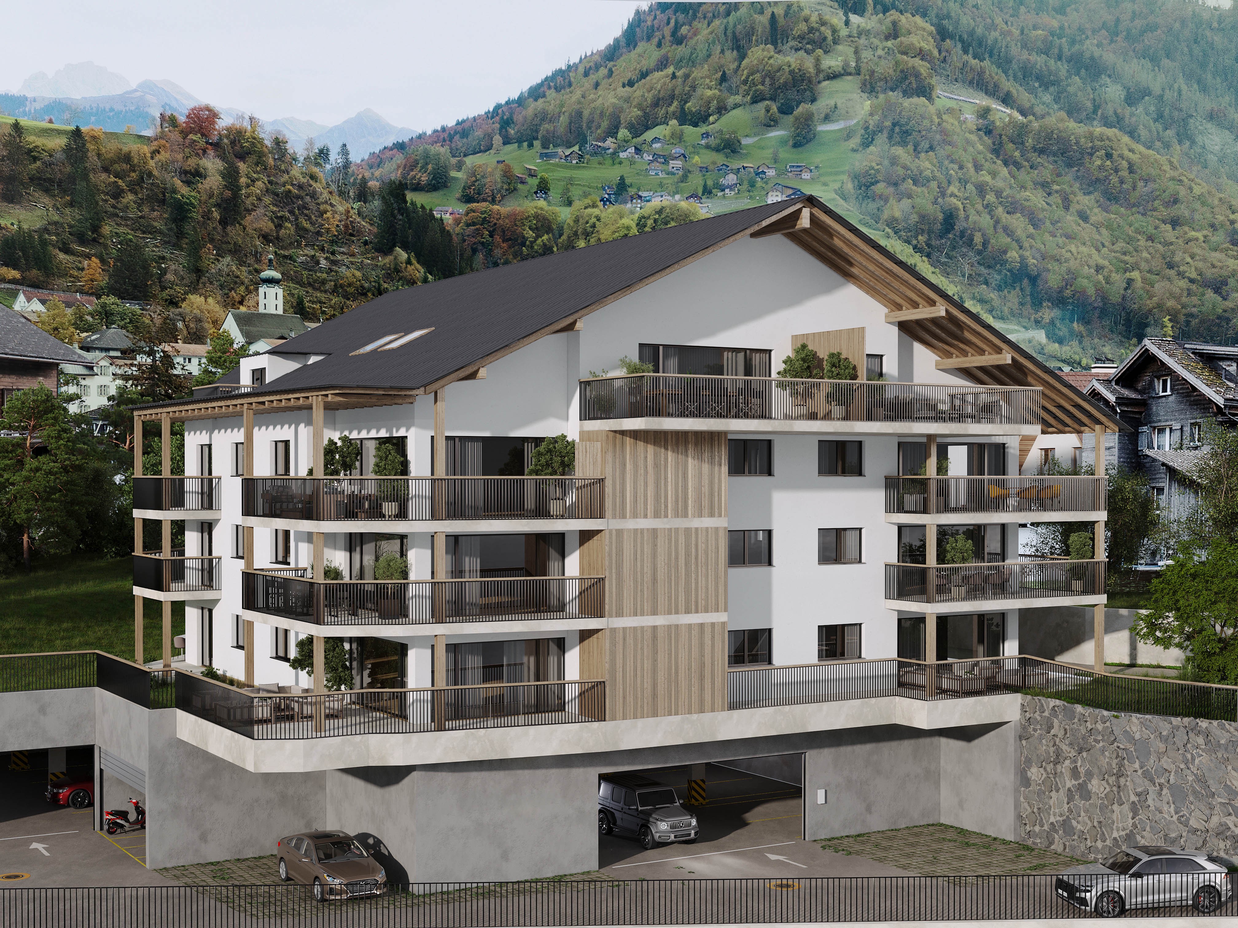 Modernes Mehrfamilienhaus in alpiner Hanglage