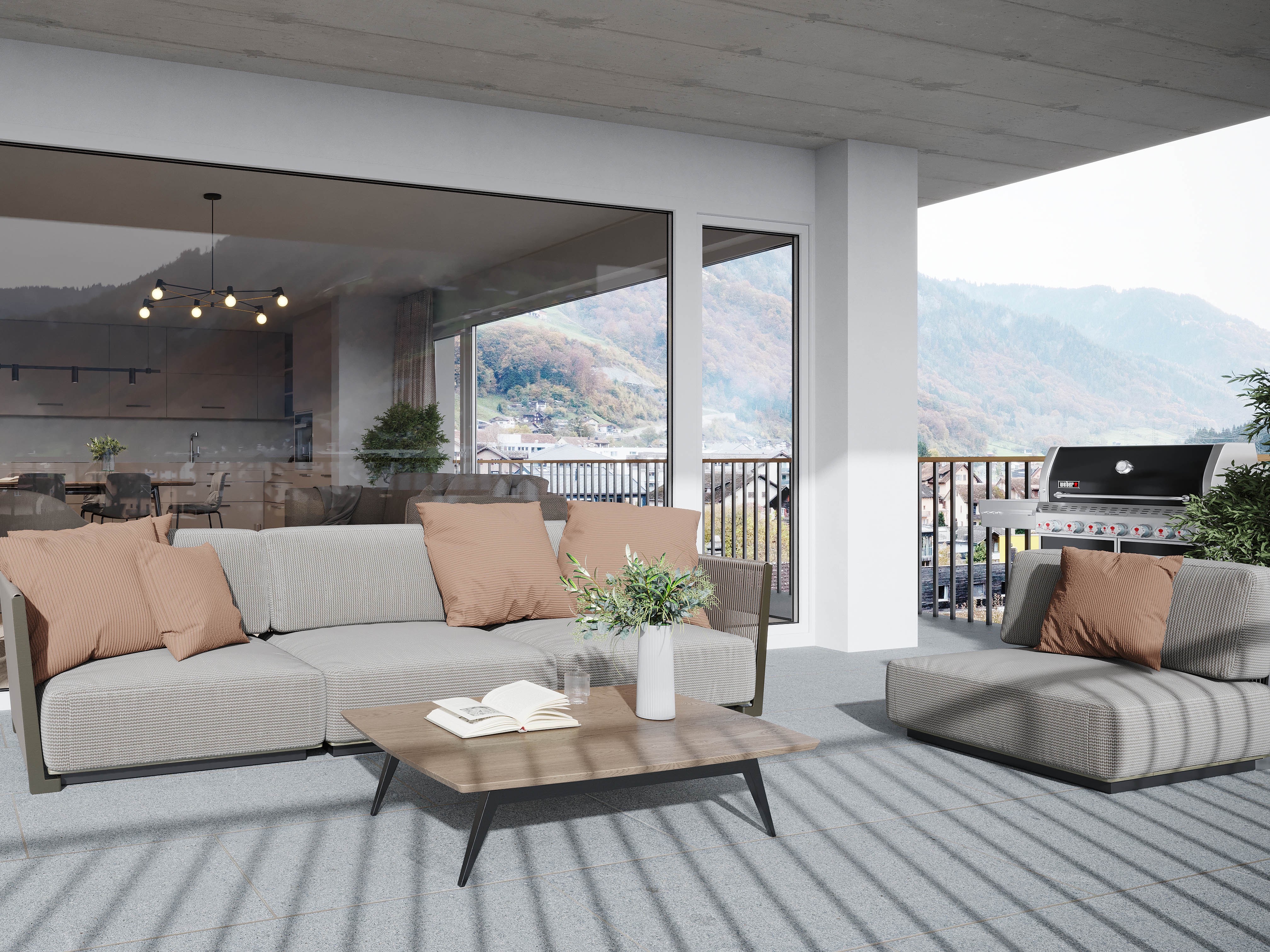 Überdachte Terrasse mit Bergblick