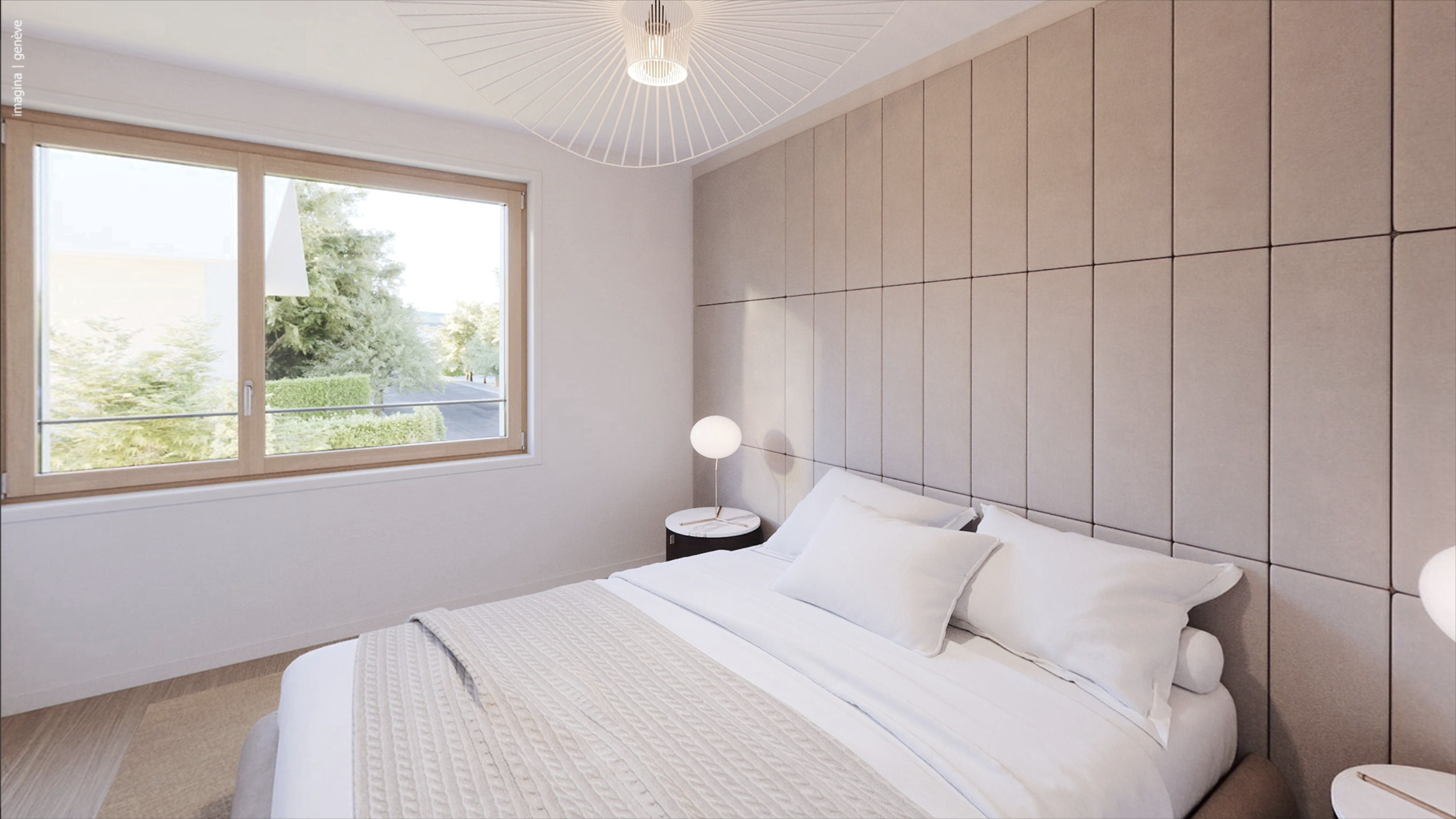Helles Schlafzimmer mit minimalistischer Einrichtung