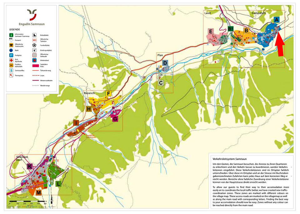 Karte des Verkehrs- und Besucherleitsystems von Engadin Samnaun