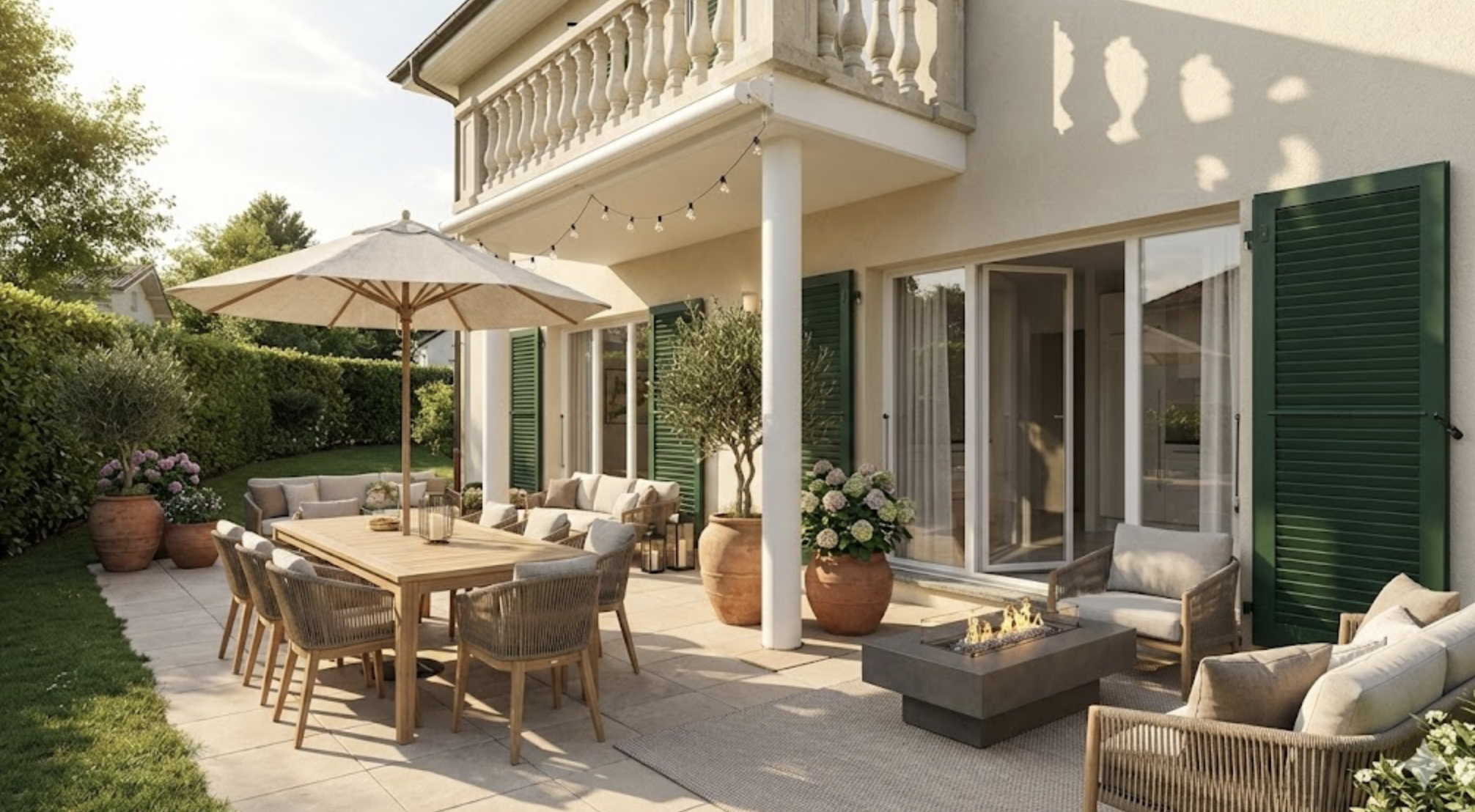Elegante Terrasse mit Gartenmöbeln