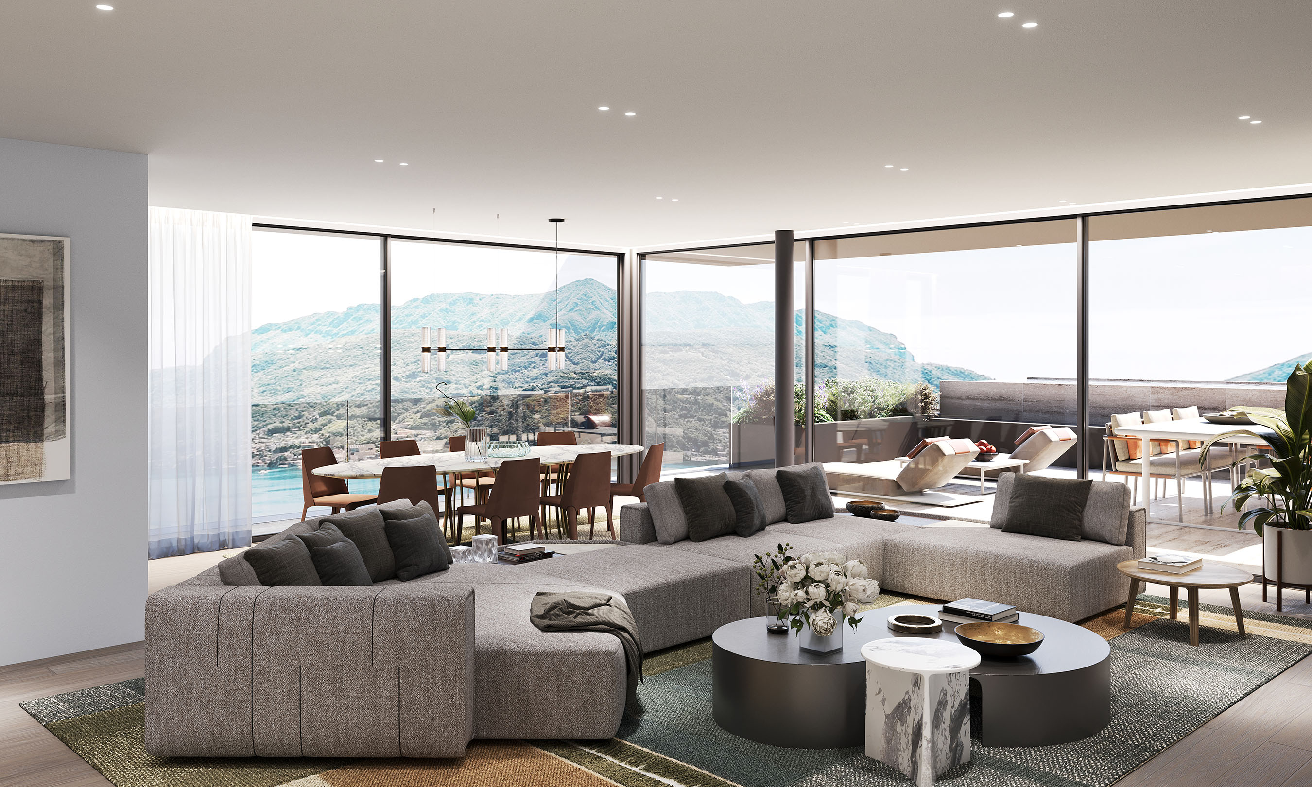 Luxuriöses Wohn- und Esszimmer mit Panoramablick
