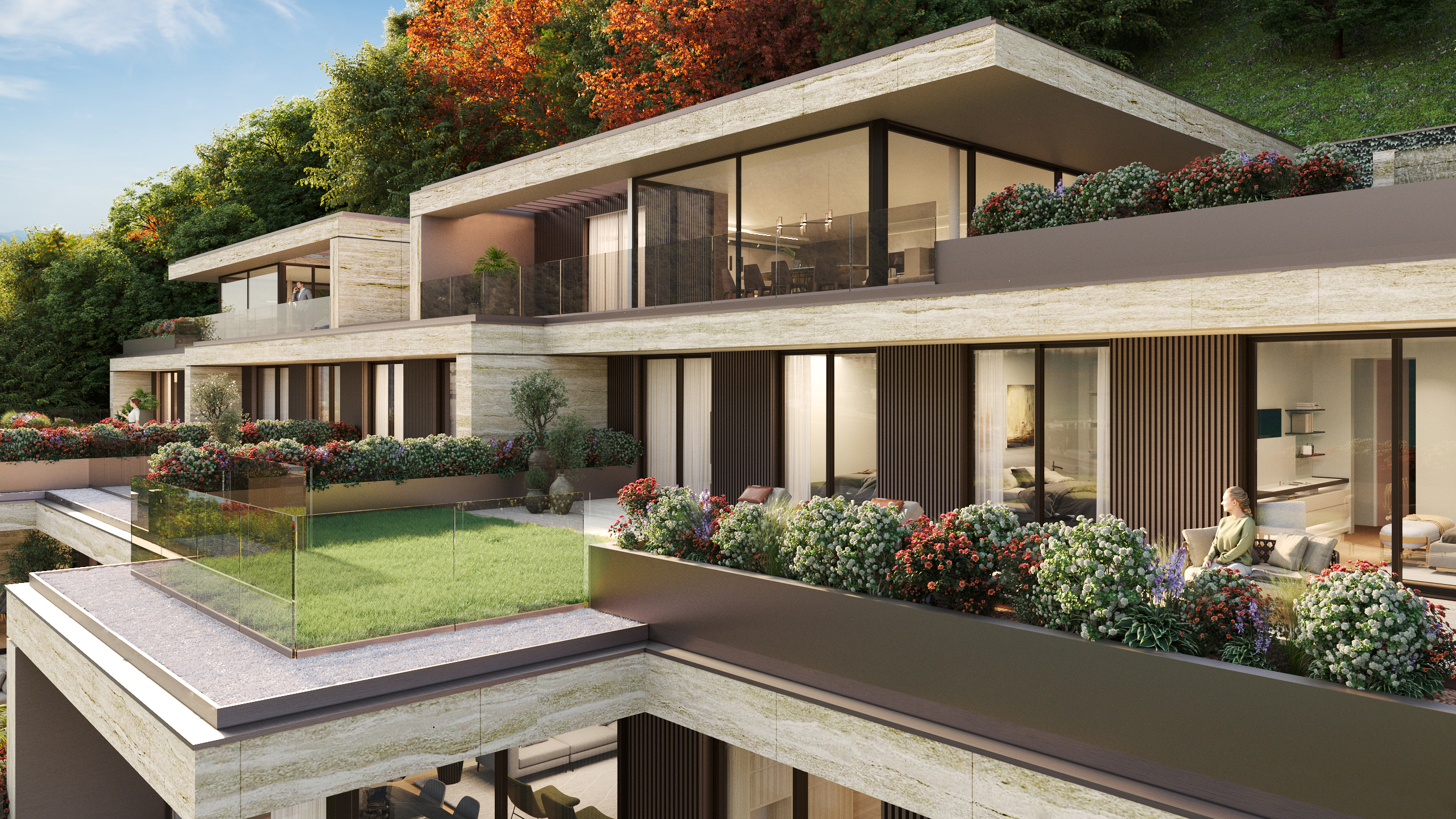 Moderne Luxusvilla mit Dachterrassen und Garten